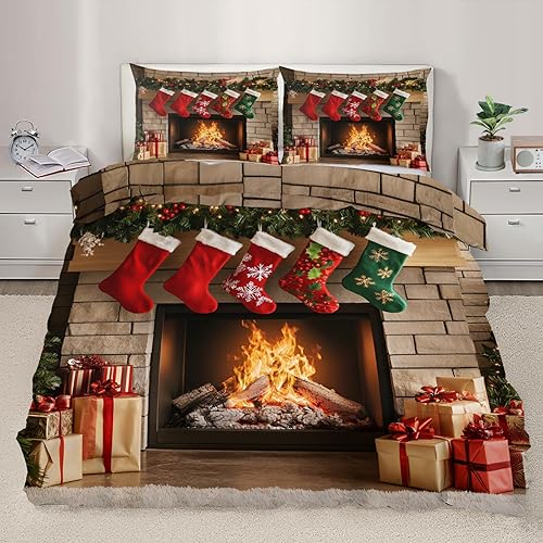 Miniatura 21 de Juego de funda de edredón nórdica de Navidad, estilo nórdico, copos de nieve, juego de ropa de cama con ciervos de Navidad, funda de edredón Navidad