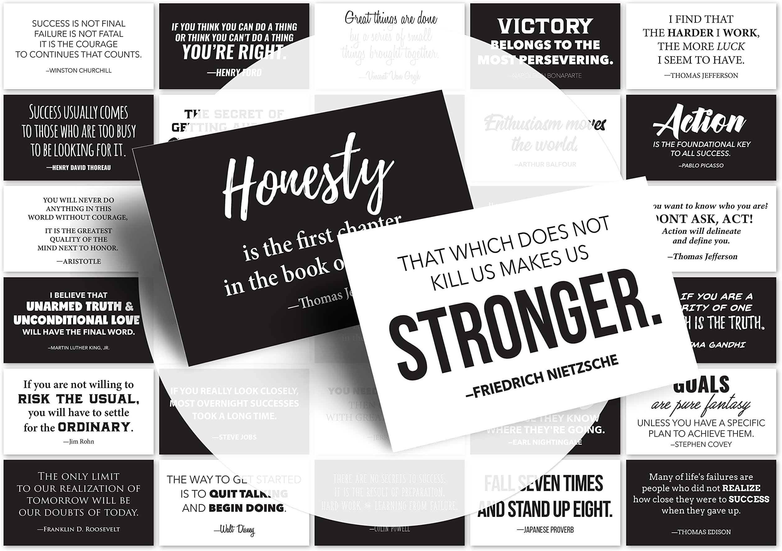 FOCUS AND ZEAL Positive Affirmations | Motivational Cards | Meditation Cards Inspirational Success Quote | Historically Famous Leaders & Innovators | For Men & Women | Business Card Size 30 pcs