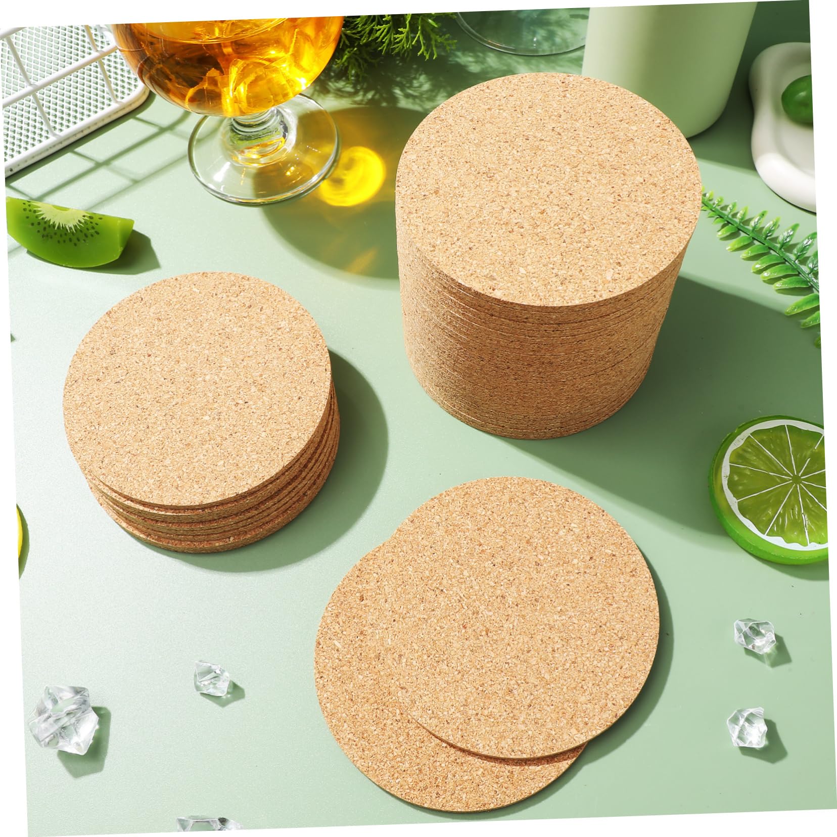 100 Stück Runde Korkuntersetzer, Khaki, Minimalistisch Elegant