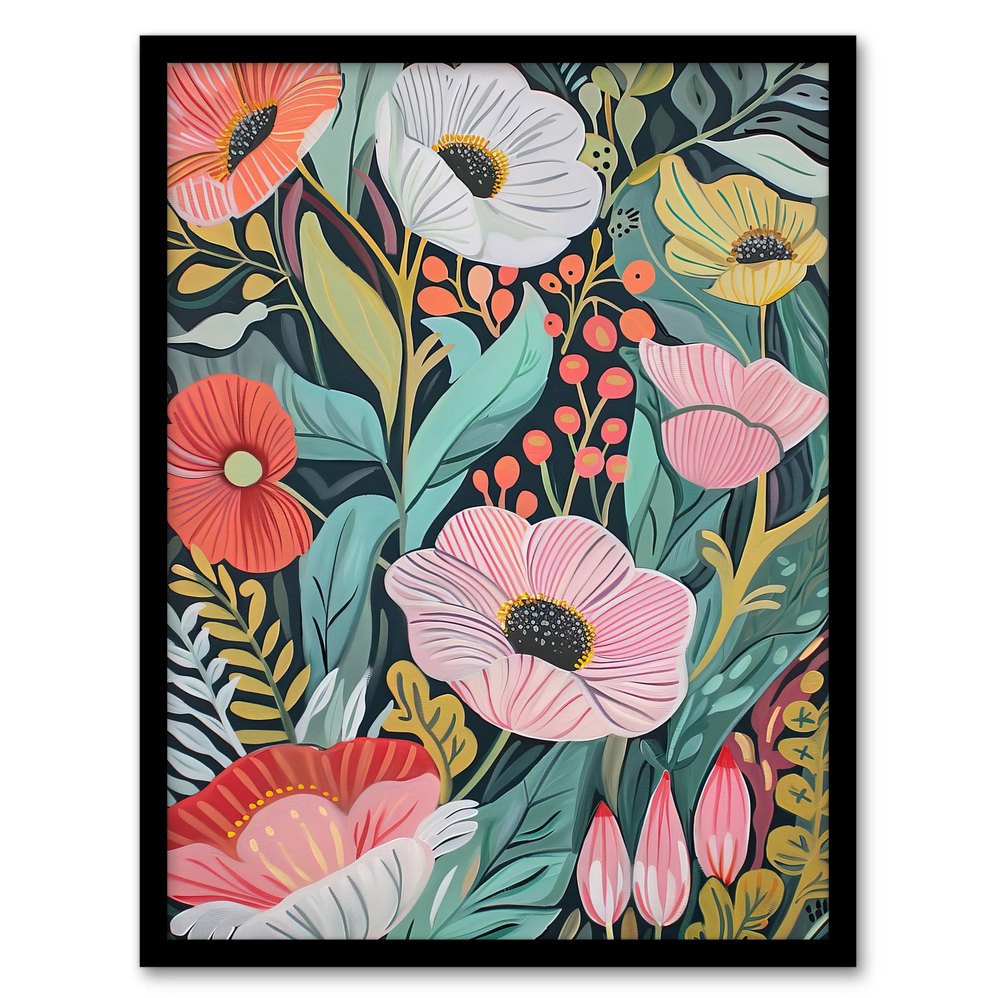 Artery8 Colourful Wildflower Garden Floral Painting Wall Art PrintA4 Size from B&Q