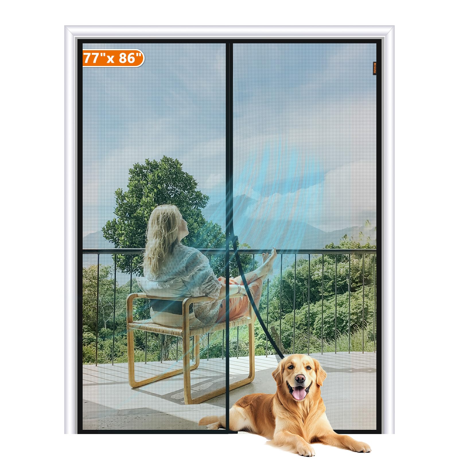 MAGZO Magnetic Screen Door Fits Door Size 77"x86", Hands-Free Mesh Gray