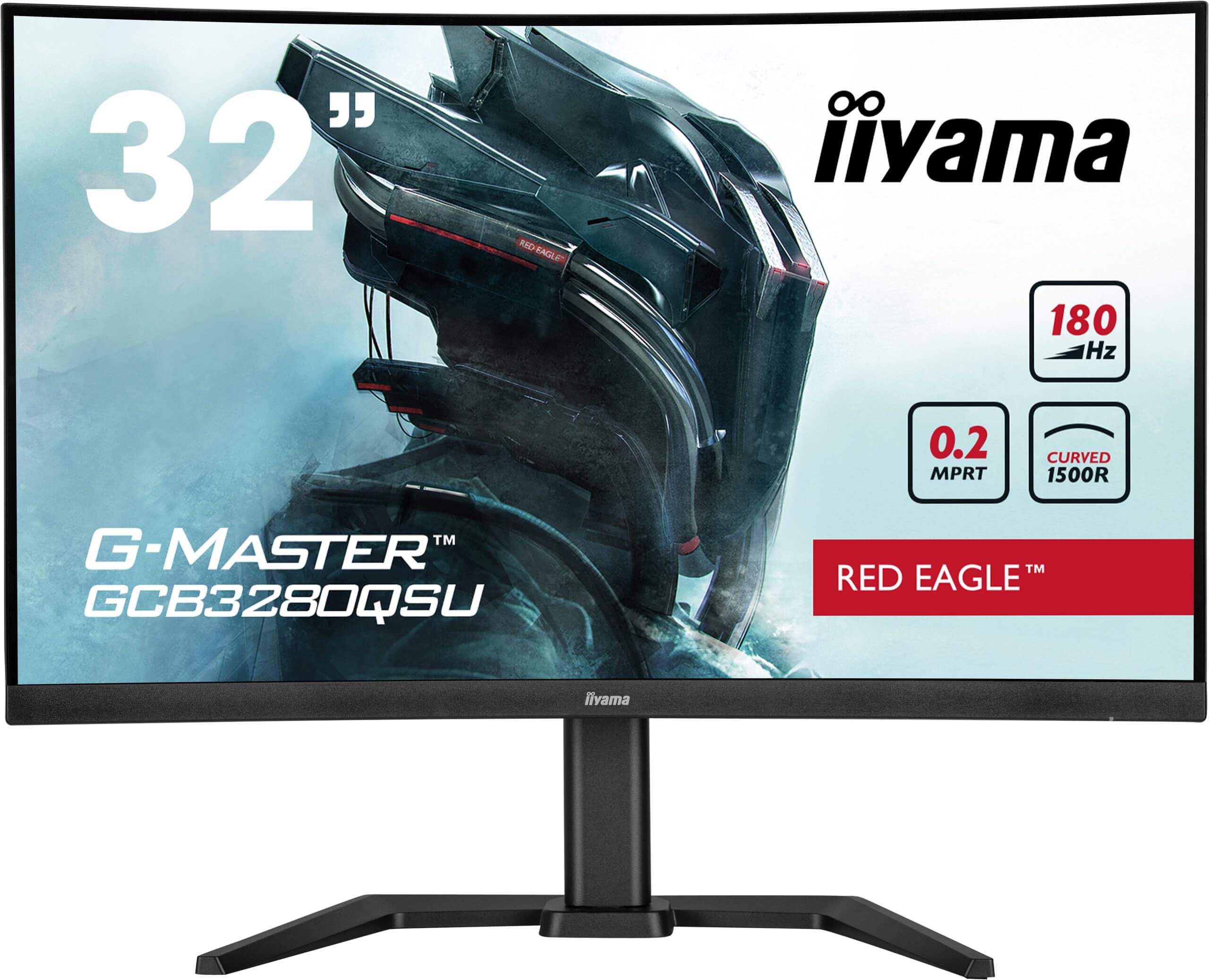 iiyama Ecran, 31,5" G-Master Red Eagle, Incurvé 1500R, 2560x1440@180Hz, 0.2ms, 350cd/m², 3000:1, Haut-parleurs, HDMI,DP, USB, réglable en Hauteur, Black Tuner, ecran pc Gamer