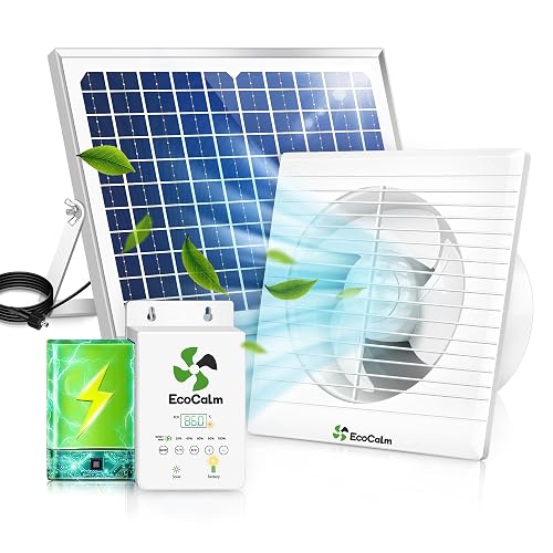 Solar Fan 8' with Adjustable Thermostat and Battery for Greenhouse | Solar Powered Exhaust Fans, Adjustable Temp Control