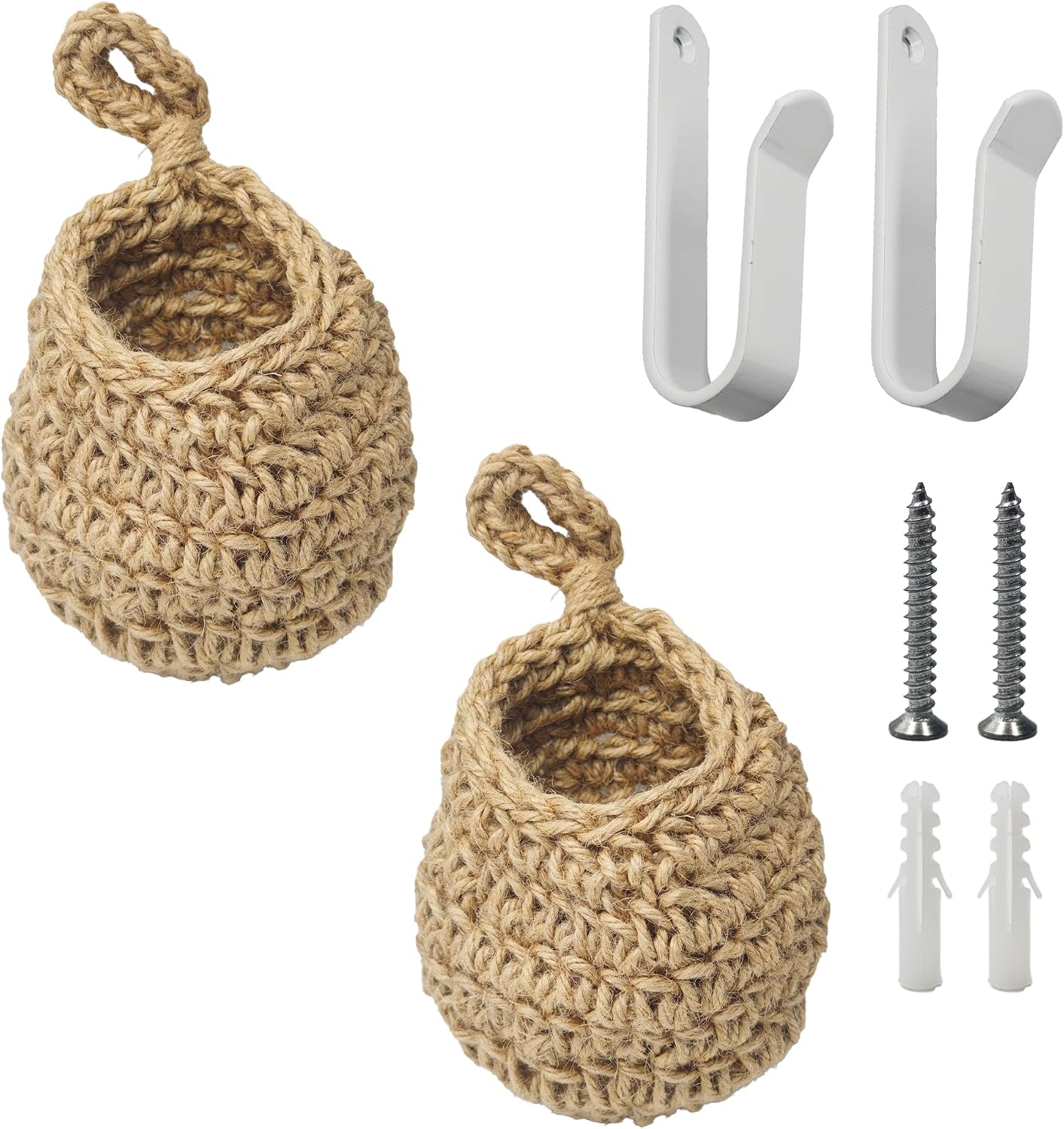 2Pcs Hanging Fruit Baskets for Kitchen, Boho Wall Hanging Baskets with Hooks for Fruits, Vegetables, Onion, Potato, and Home Decor Display(Linen)