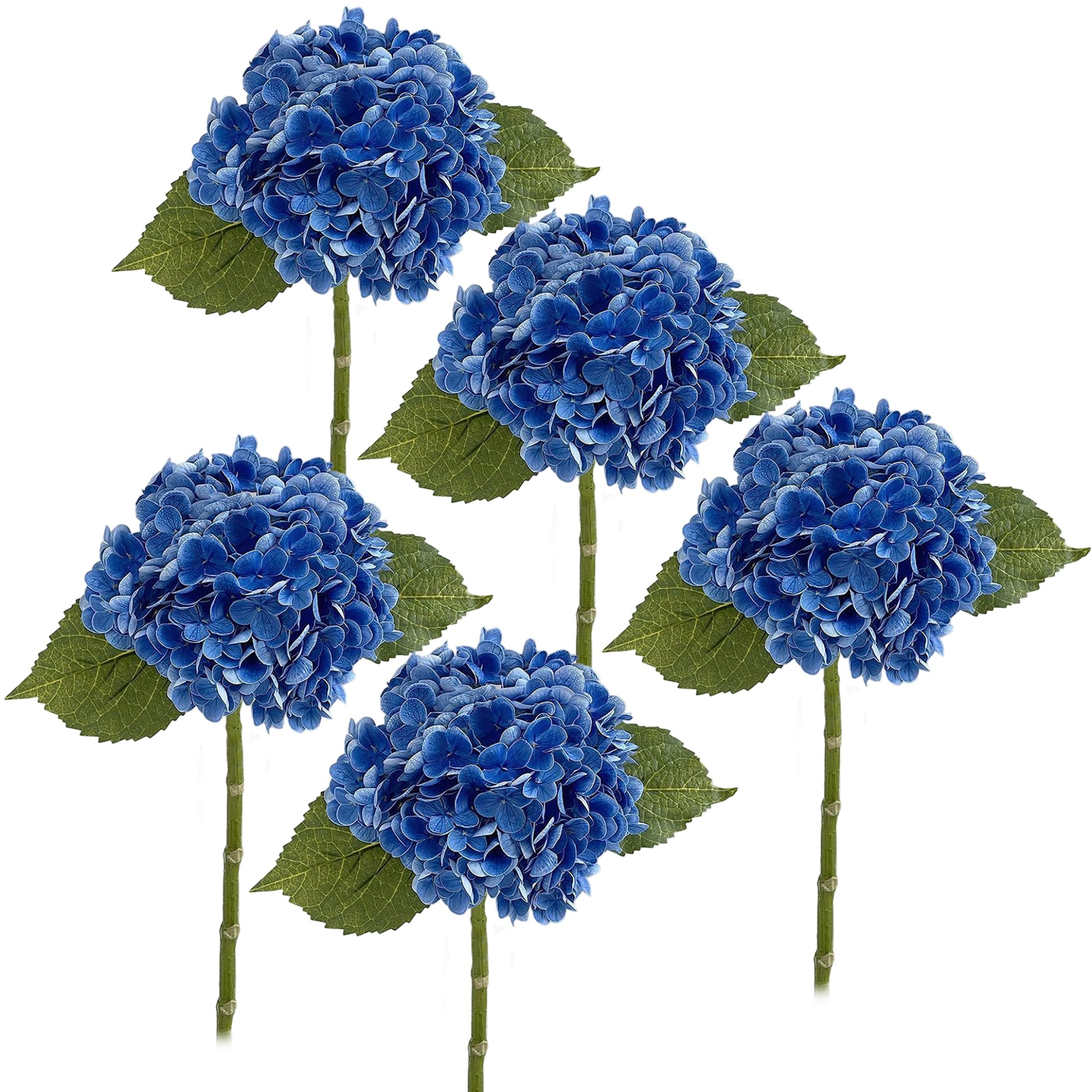 Ameble 5PCS Realistic UV Resistant Artificial Hydrangea Flowers for Outdoor Porch, Garden, Yard, Dark Blue Faux Hydrangeas for Wedding, Home Decor, All Weather