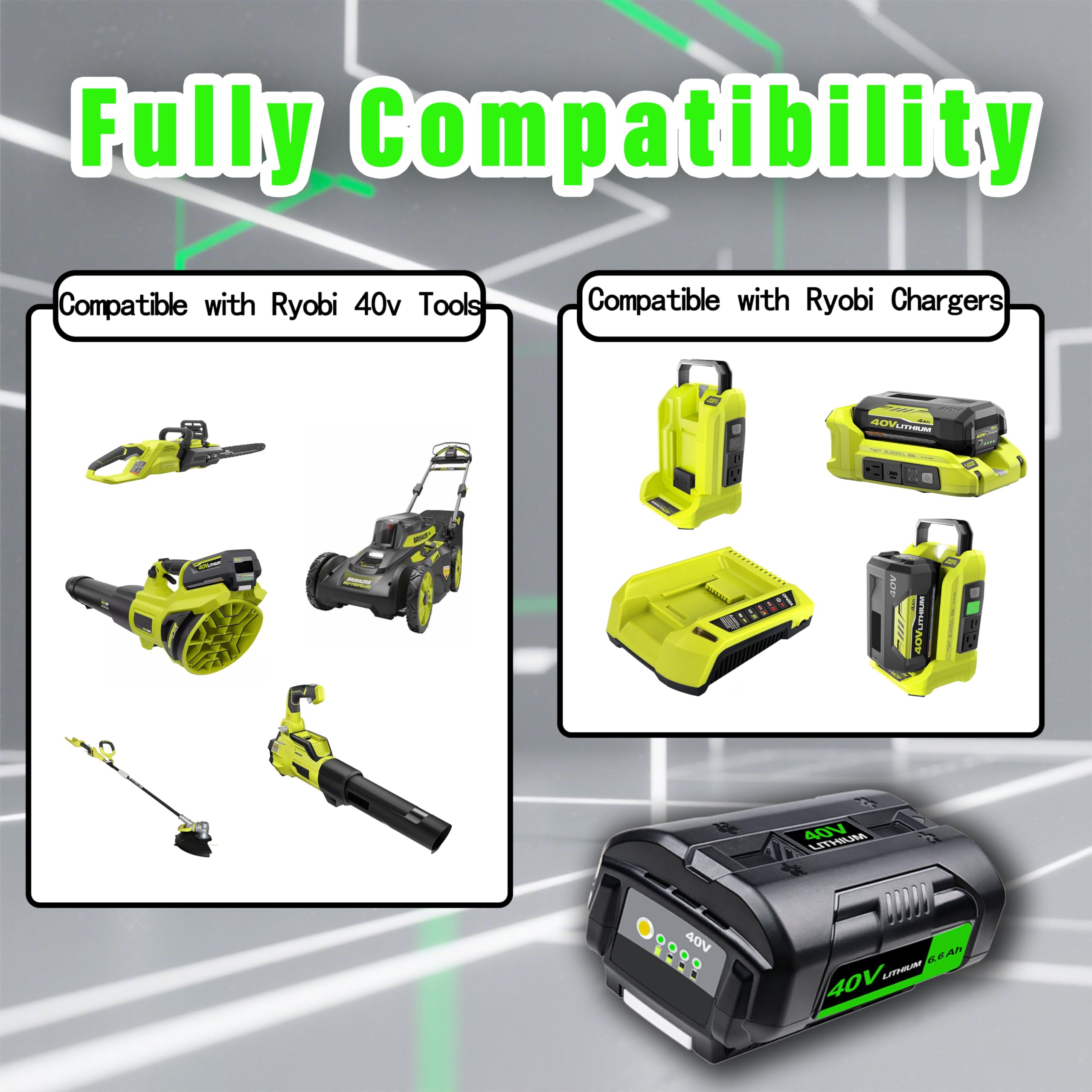 6600mAh Repuesto para batería Ryobi 40V Herramientas Eléctricas Inalámbricas, Compatible con Ryobi OP4040, OP4030, OP4050 Y OP4026