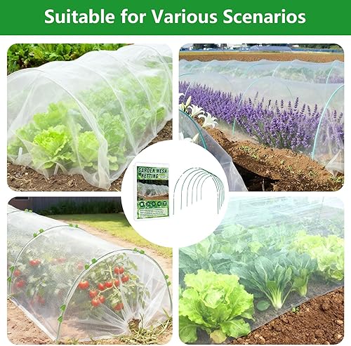 Miniatura 7 de Kit de red de jardín para camas elevadas, red de malla ultra fina de 10 x 30 pies y 6 juegos de aros de jardín de fibra de vidrio, red de insectos