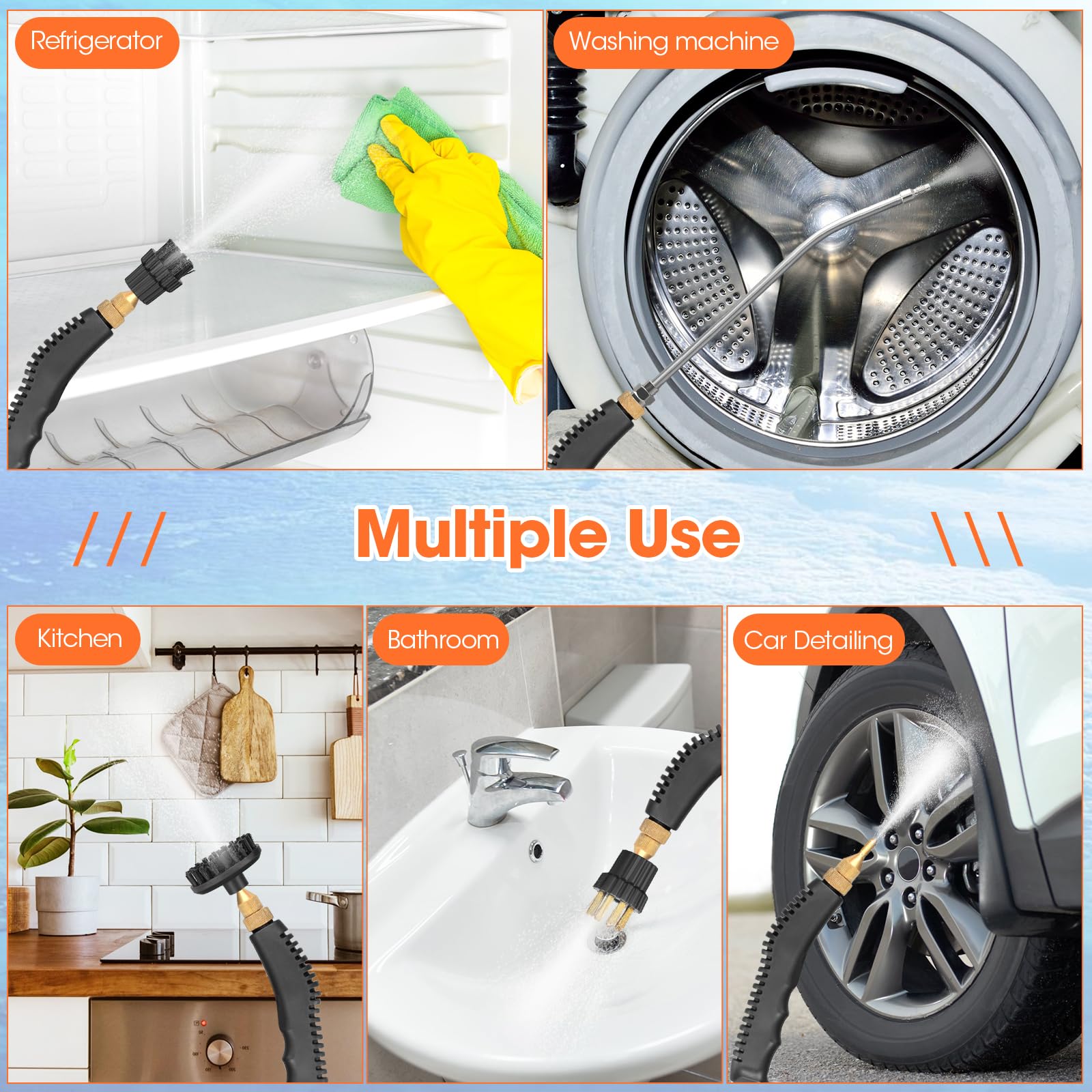 Limpiador de vapor (2500 W, alta presión, limpiador de vapor portátil de 5ª generación, con 6 cepillos multifuncionales y gran depósito 1 L, para cocina, cuarto de baño, coche, suelo y