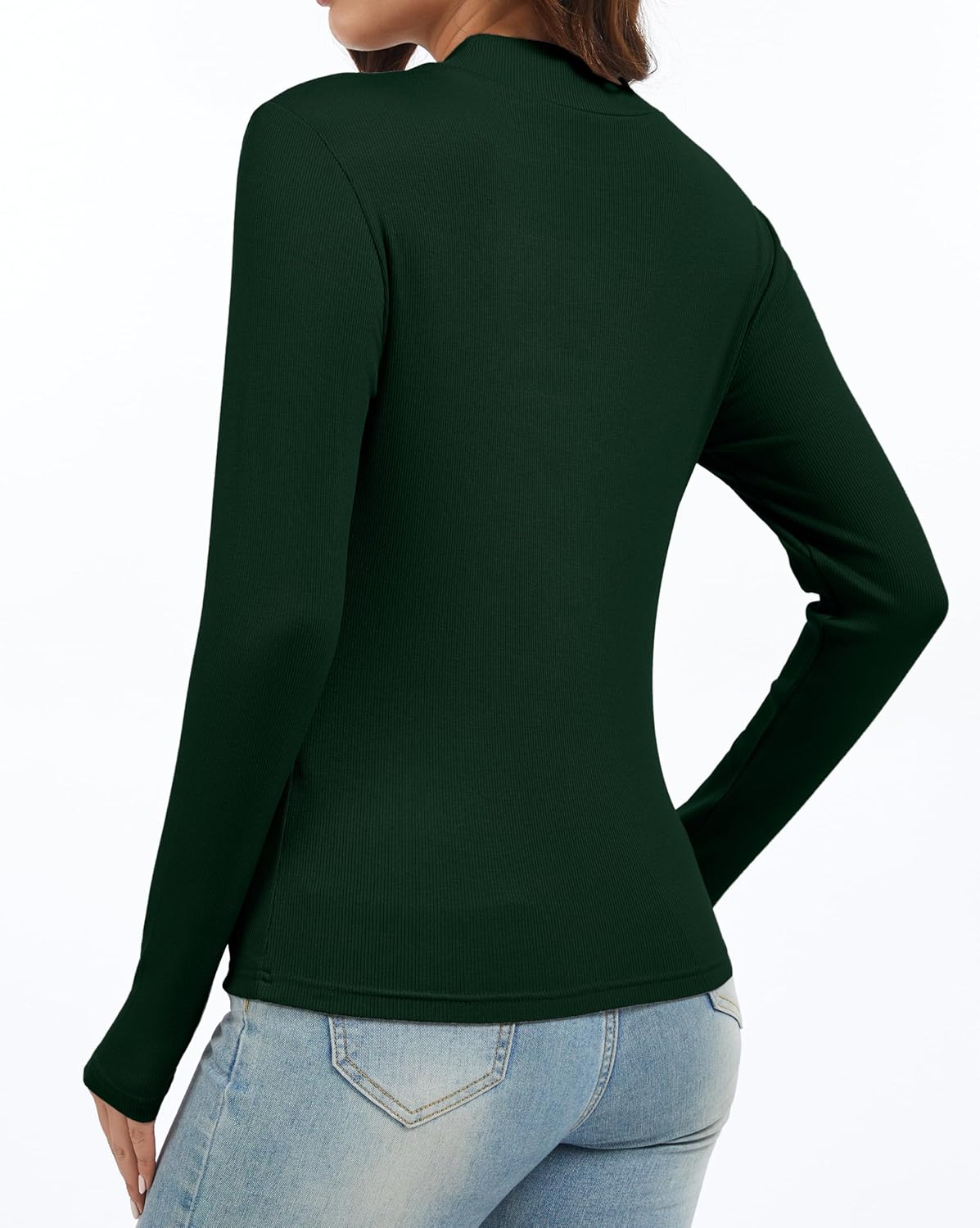 Women's Knitted Rib Mock Neck Long Sleeve Tshirt Fall Fashion Basic Thermal Underwear Tops Winter Clothes 2026 - Image 3