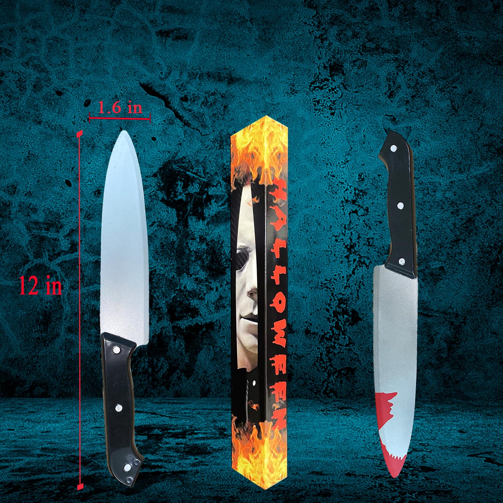 Nlcoek 2Pcs Halloween Fake Knife Prop,Fake Knife,Halloween Classic Horror Props Kills Butcher Knife Prop (Silver)