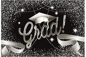 Funnytree Graduation Photography Backdrop in Black and Silver for Prom, Bachelor, Grad Celebrations