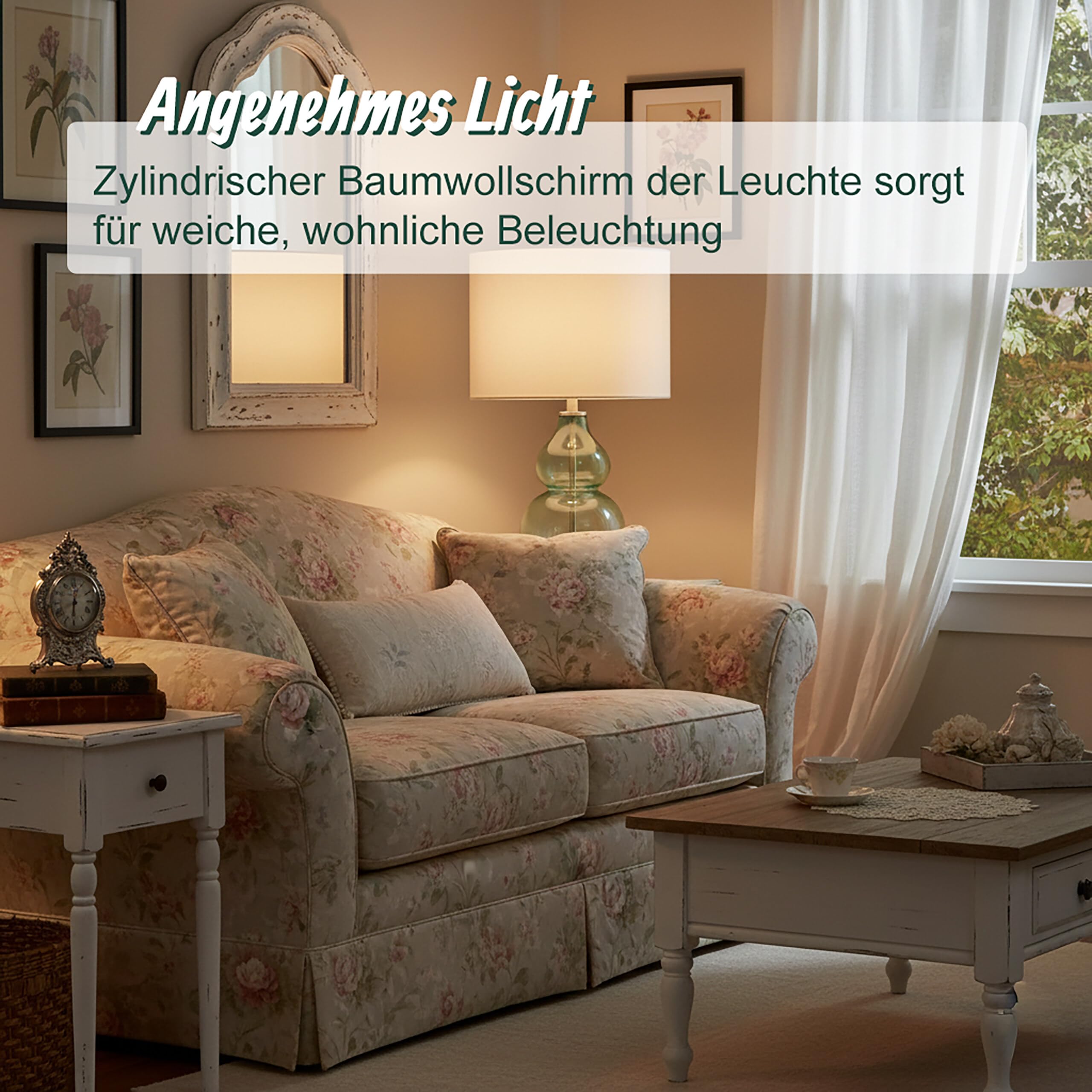 Relaxdays Tischlampe, Glasfuß & Stoffschirm, E14, HxD: 44 x 26 cm, Nachttischlampe mit Kabel, Schlafzimmer, weiß/blau