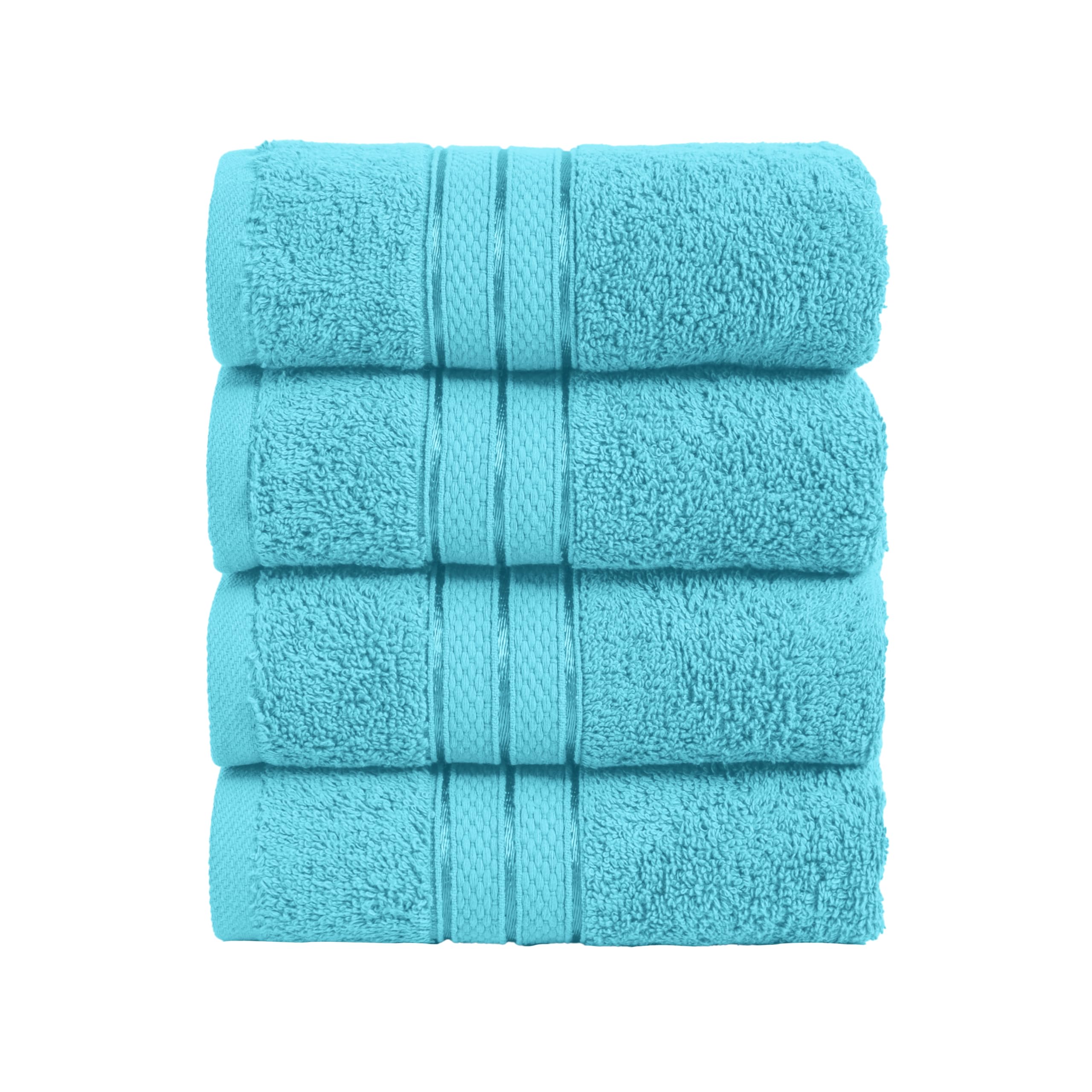 Elegant Comfort Three Line Popcorn Towel Set for Bathroom 16 x 28 inches, Premium Hotel Quality 4-Pack Hand Towels, 100% Turkish Cotton, Soft and Durable, Quick Dry and Highly Absorbent, Aqua