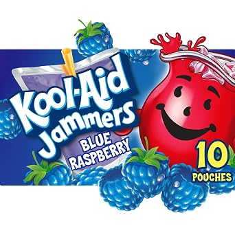Kool-Aid Jammers Artificially Flavored Drink, 1 Pouches, for School Lunches and On-the-Go Hydration, Blue Raspberry Flavor, Excellent Source of Vitamin C, 6 fl oz