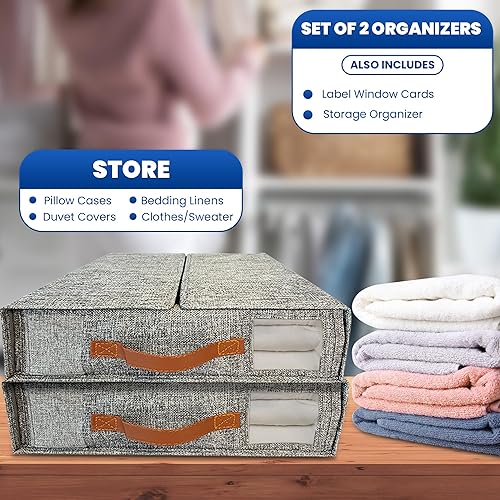 Miniatura 6 de KB Vibes Juego de 2 organizadores de ropa de cama plegable con cremallera, se adapta a sábanas de cama individual, matrimonial, Queen, King (gris