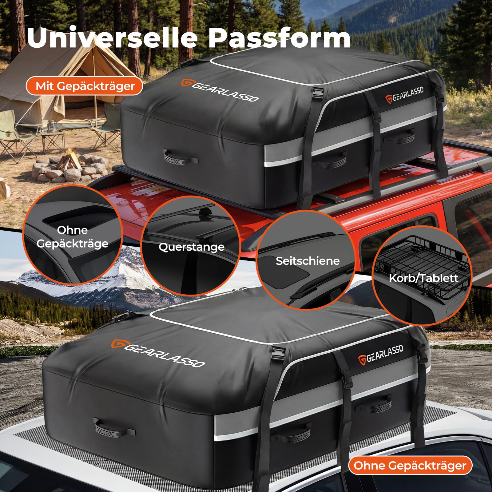Autodachtasche 21 Kubikfuß (595 L), wasserdichte Dachbox für Pkw, SUV & Van, Robustes 840D-PVC, universell passend mit/ohne Dachgepäckträger, inkl. Rutschfester Matte & Zahlenschloss