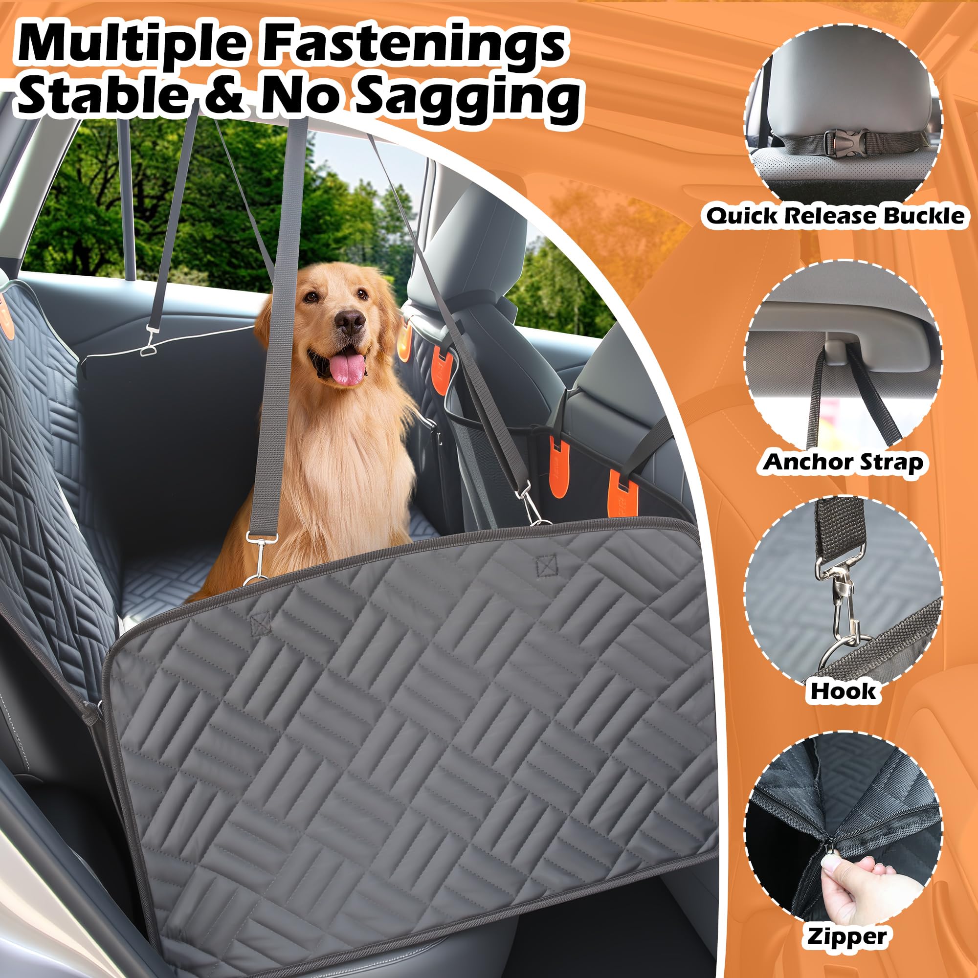 Arcoche Funda de asiento de coche para perro, hamaca resistente al desgarro para asiento trasero de coche, carga máxima de 195 kg, parte inferior dura, extensor impermeable para mascotas con ventana
