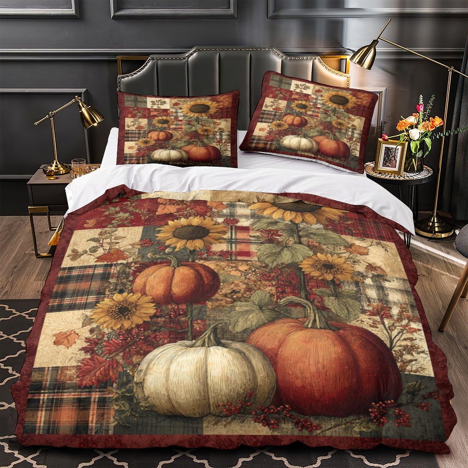 MMDASBVPE Autumn Decor Quilt Cover 3D Print Anti-allergic 3 Pieces Bed Set Hidden Zipper Vintage Patchwork Duvet Cover Luxury All Season for Adults Kids Teens Women Youth Teenagers King（220x240cm）