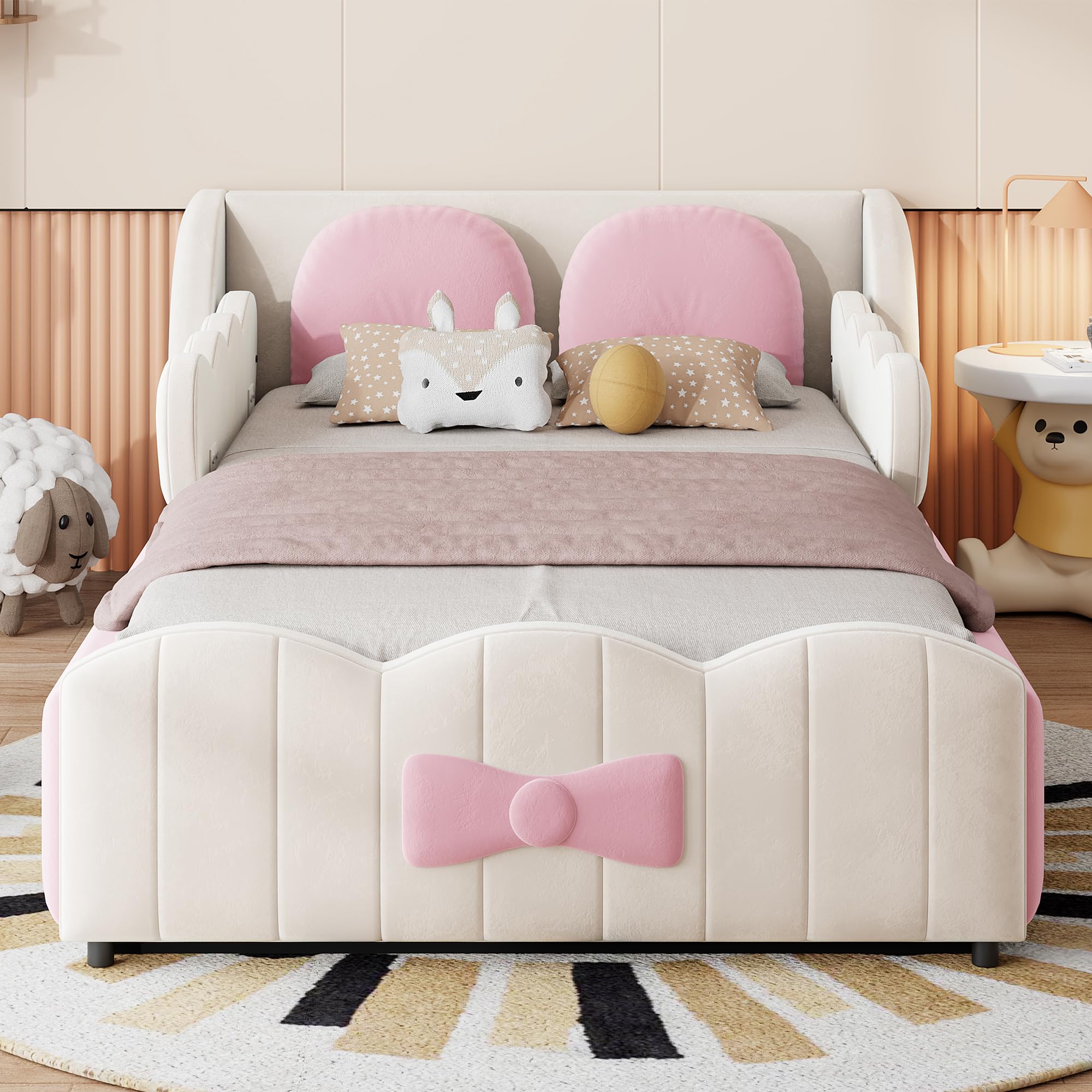Cama Canapé 90x200 con Almacenamiento Integrado Cama Tapizada con Elevación Hidráulica Single Bed con Dos Cojines Decorativos sin Colchón Tapizado de Terciopelo para Vivienda Beige