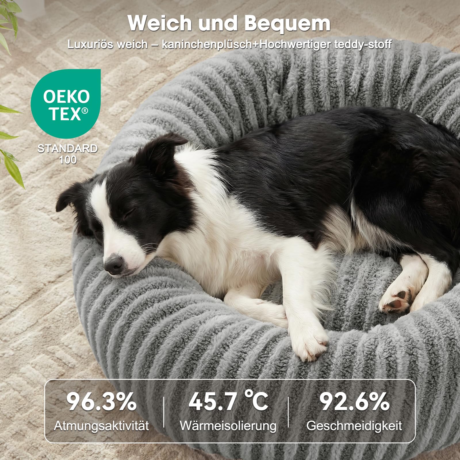 Pawk Hundebett Mittelgroße Hunde Rund, Donut Hundebett Waschbar, Kuscheliges Hundekorb Weich rutschfest, Kaninchenimitat-Plüsch & Teddy-Fleece Hundekorb, ø76 cm, Grau