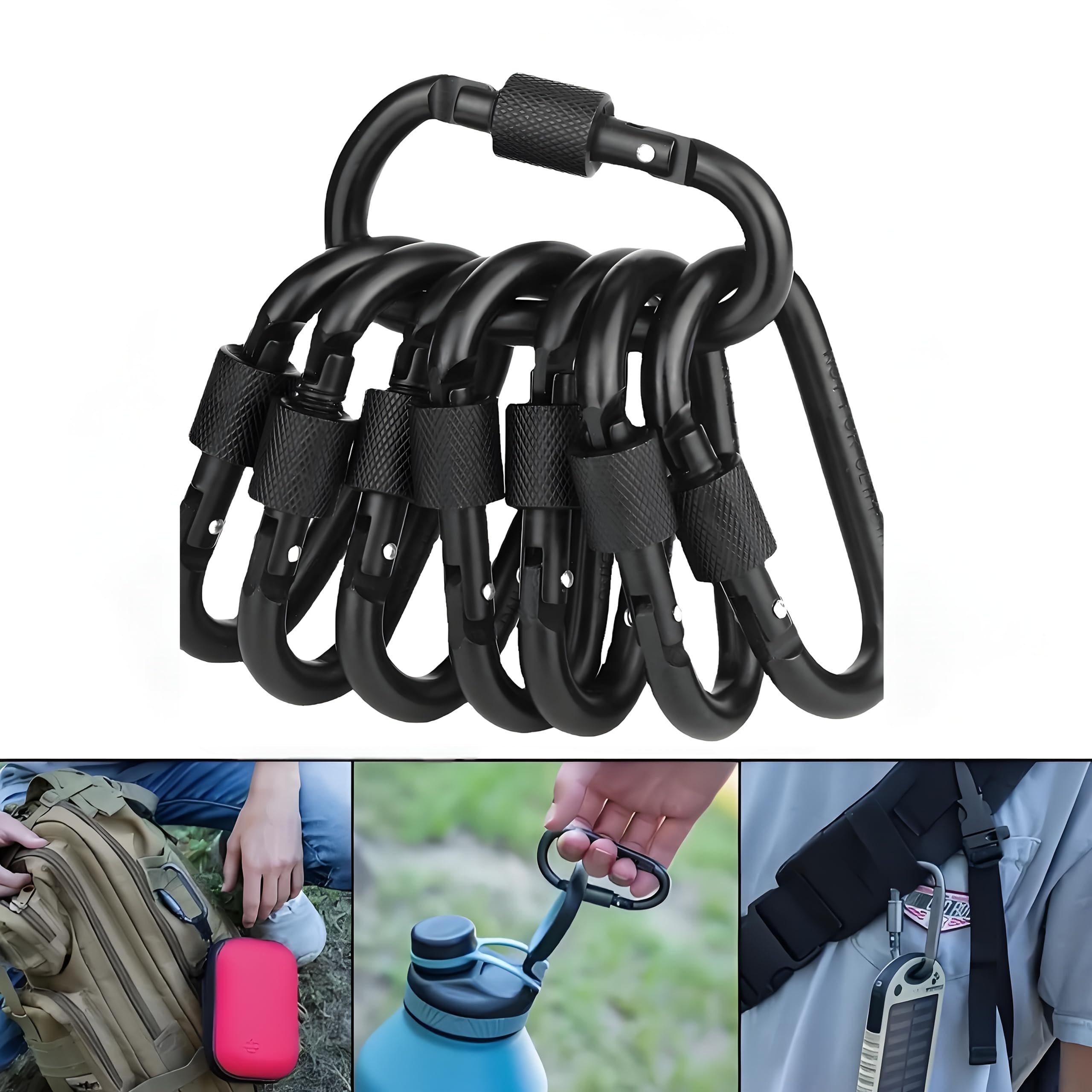 4PCS Aluminum Alloy Carabiners, Sturdy Metal Carabiner Clips with Adjustable Locking Gate, Heavy Duty Safety Clip for Hanging Keys Securing Belts, Ideal for Camping Hiking Backpacking Outdoor Gear - 3