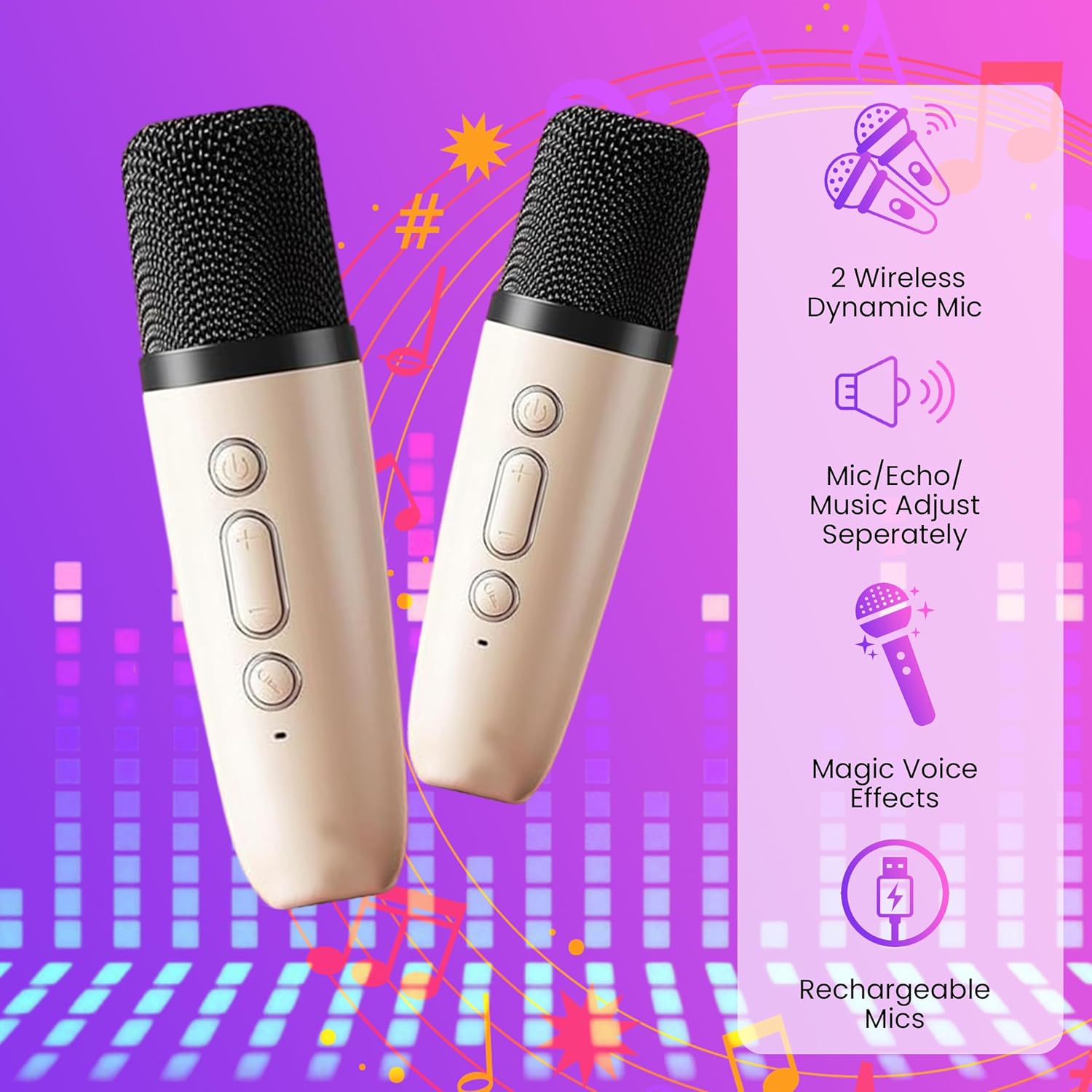 Mini Karaoke Machine Toy for Kids with 2 Wireless Microphones - Portable Bluetooth Kids Karaoke Machine, Fun Singing System for Children, Ideal Gift for Girls and Boys - Image 6
