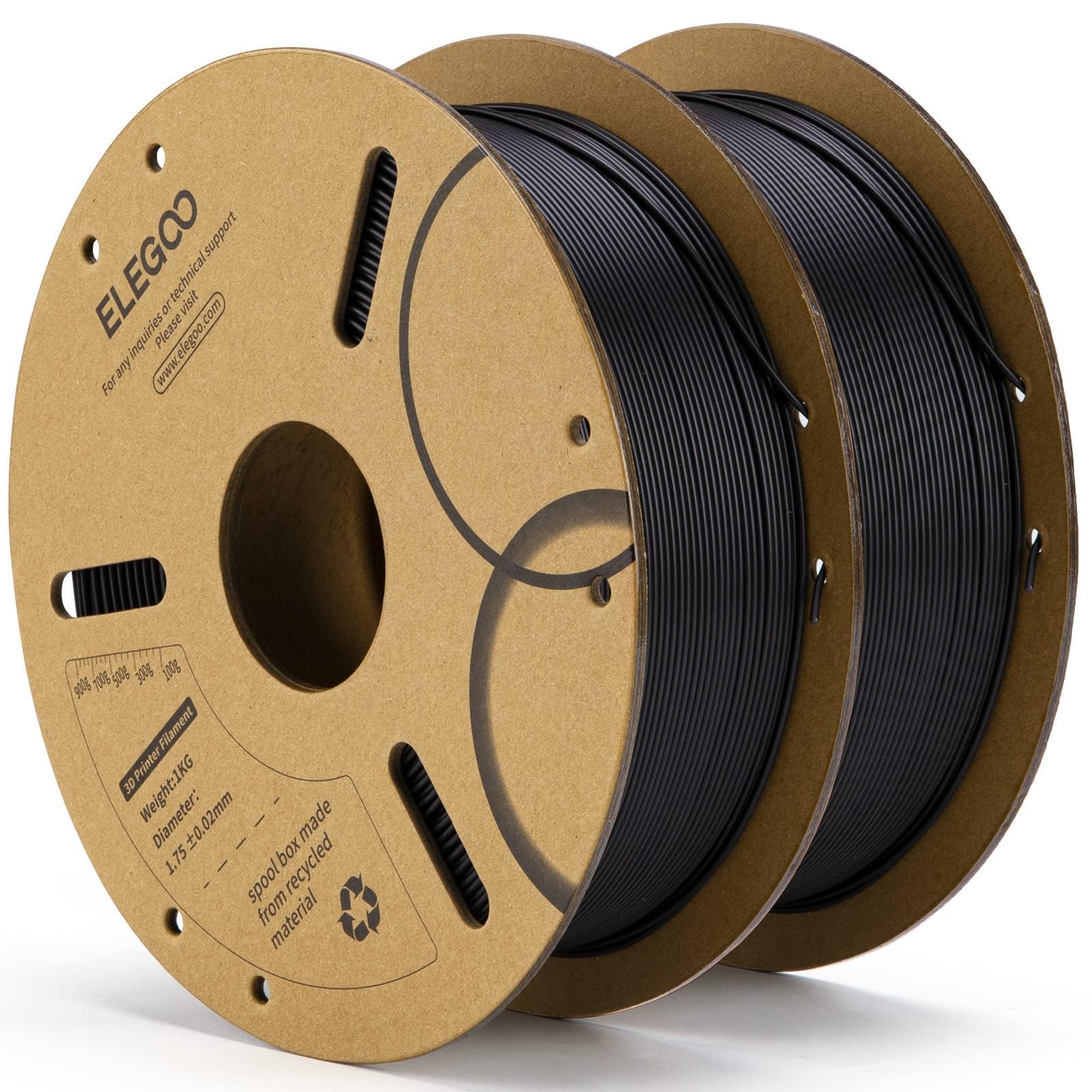 ELEGOO PLA Filament 1.75mm Black 2KG, 3D Printer Filament Dimensional Accuracy +/- 0.02mm, 2kg Cardboard Spool(2.2lbs) 3D Printing Filament Fits for Most FDM 3D Printers