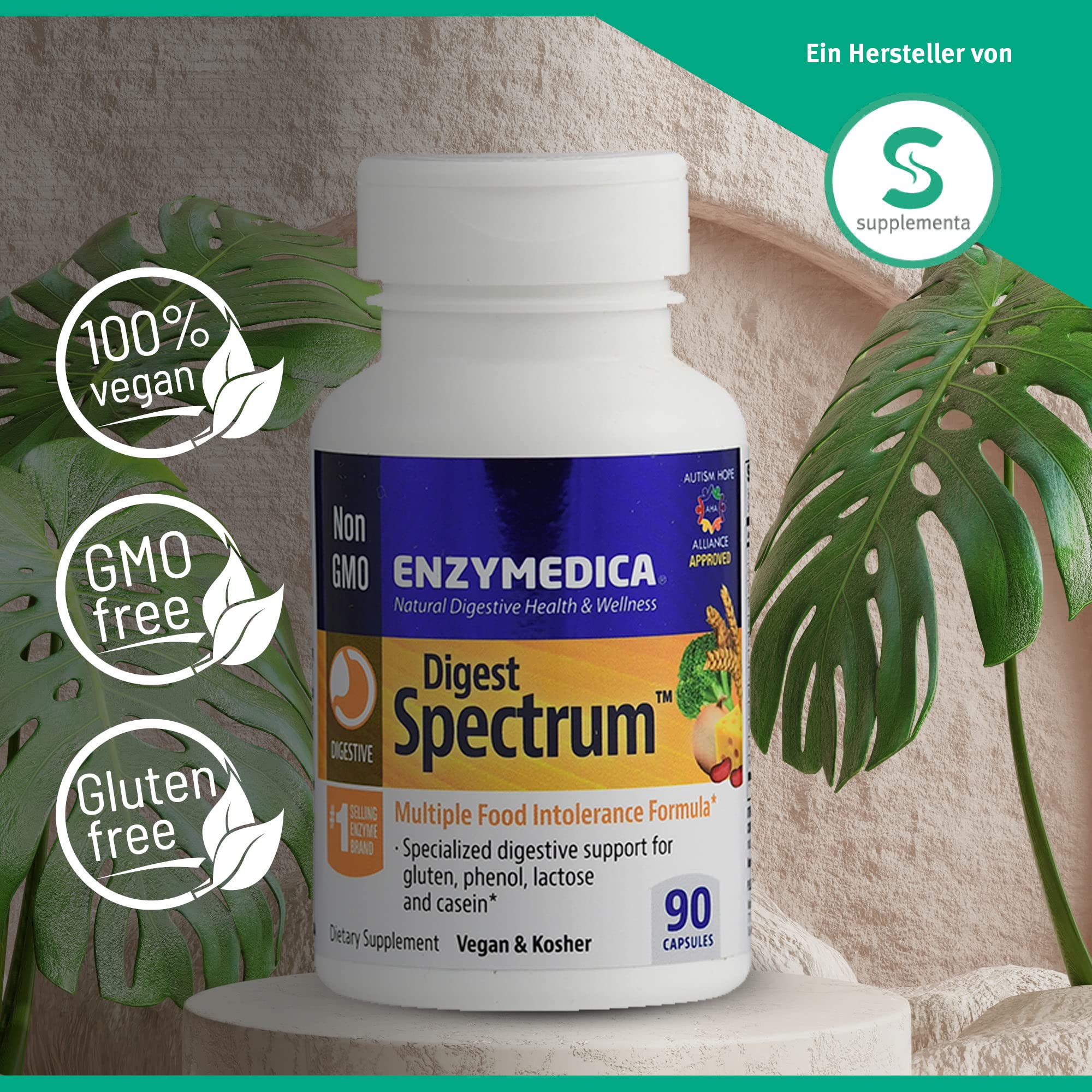 Enzymedica Digest Spectrum - Verdauungsenzyme zur Unterstützung der Aufspaltung von Proteinen, Kohlenhydraten und Fetten - glutenfrei, vegan, ohne Gentechnik, ohne Füllstoffe, 90 Kapseln