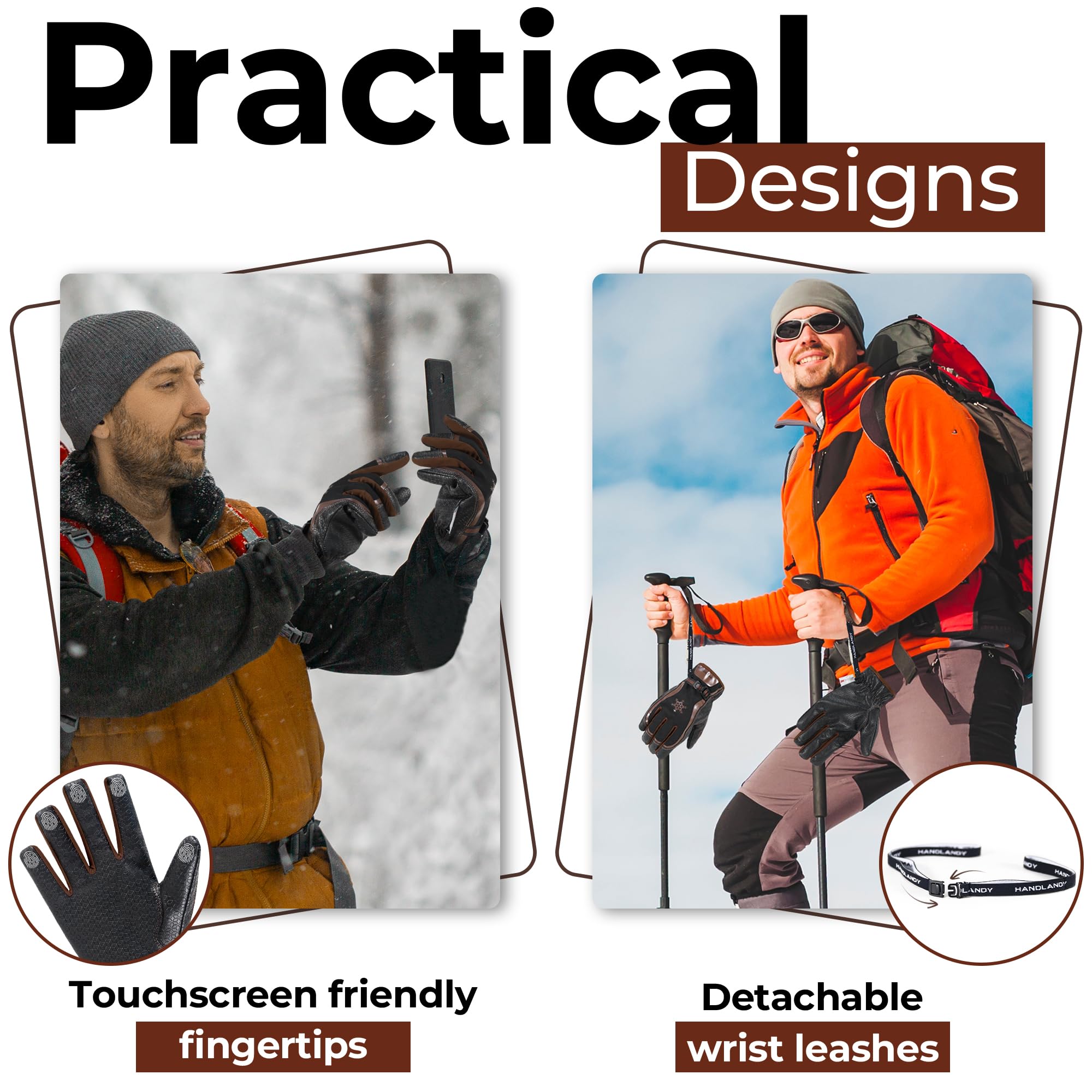 HANDLANDY Isolierte Winterhandschuhe für Herren und Damen, wasserdicht, 3M Thinsulate Touchscreen Outdoor Arbeit Schnee Ski Handschuhe
