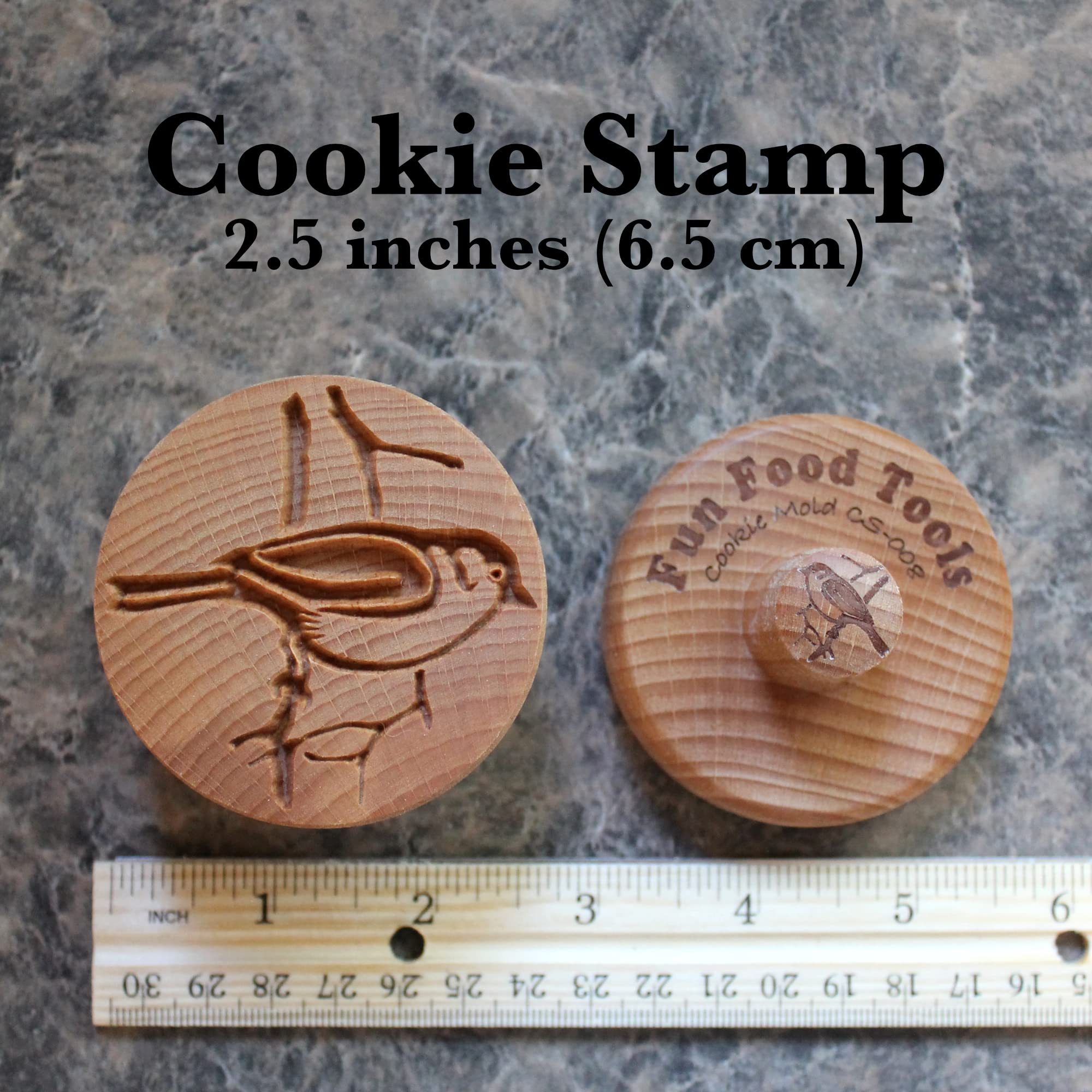 Sello de madera de la galleta, 2.5 pulgadas (pájaro en la rama CS-008)
