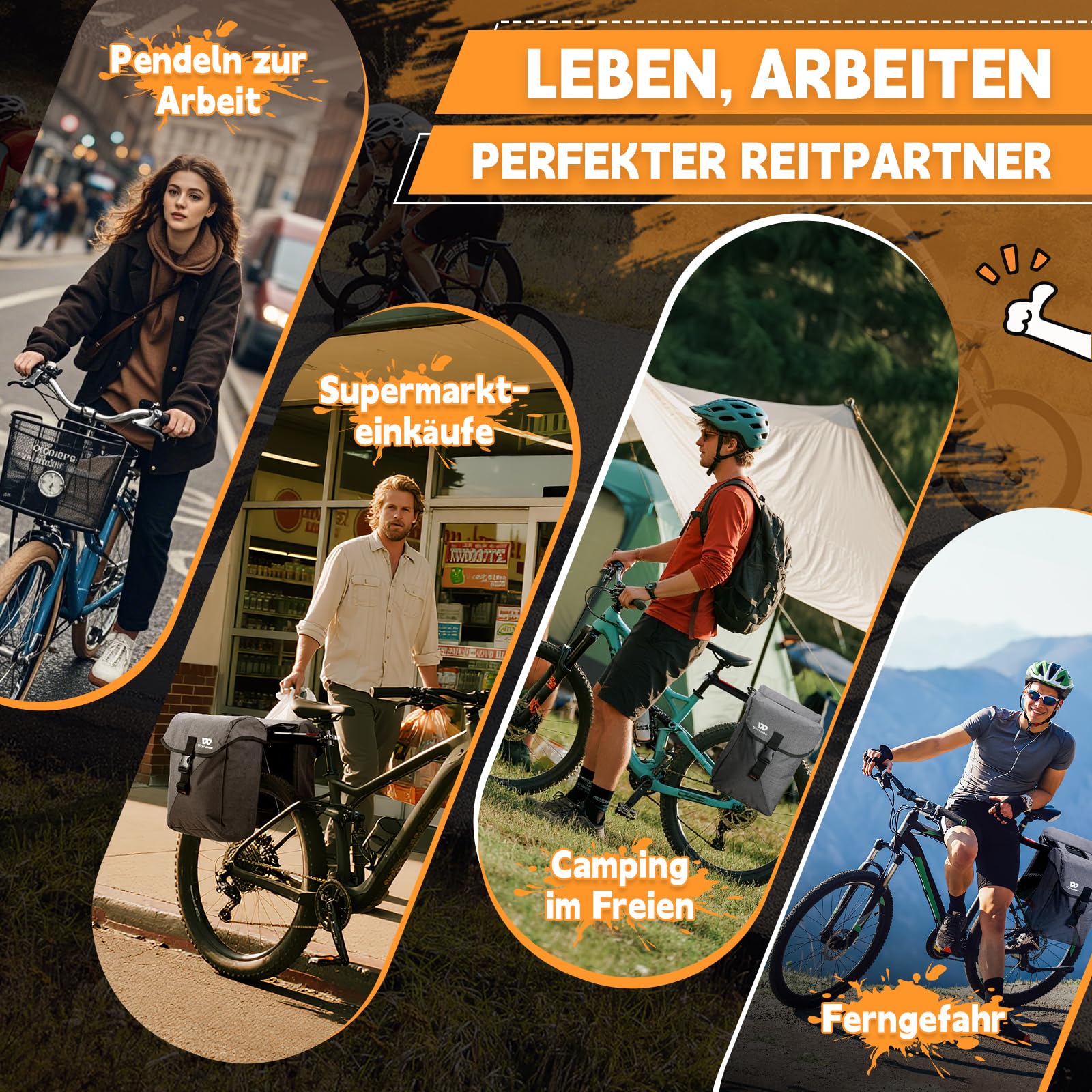 ICOCOPRO Fahrradtasche Doppeltasche, Dreidimensionale Fahrradtaschen für Gepäckträger, 35L Große Fahrradtaschen, Fahrrad Tasche mit wasserdicht Regenschutz, Gepäckträgertaschen für ebike MTB Rennrad