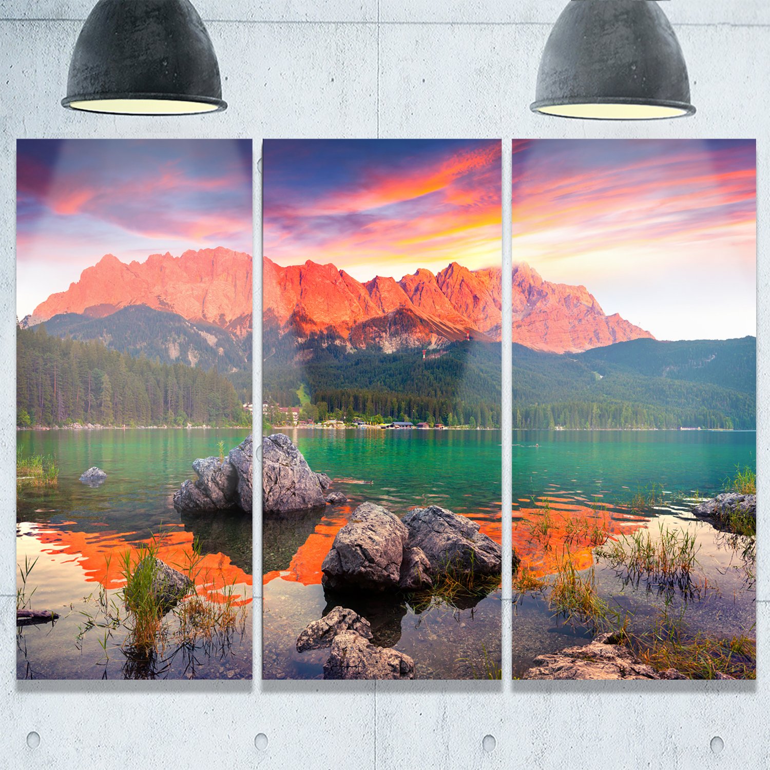 Designart MT9584-3P Colorful Eibsee Lake Sunset Landscape Photo
