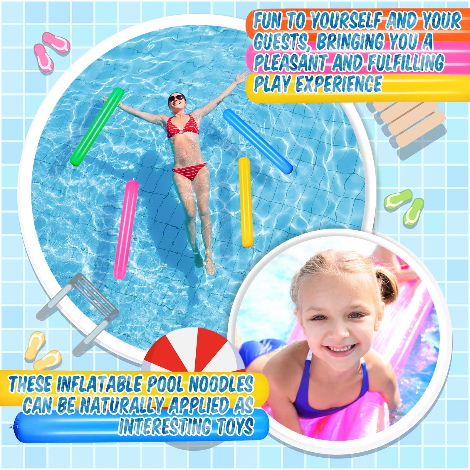 41.34 Inch 4 Pcs Inflatable Pool Noodles Colorful Pool Inflatable