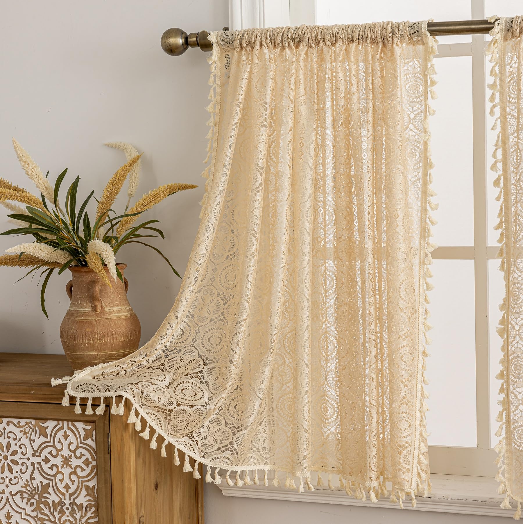 YJ YANJUN Boho Lace Curtains 36 Inch