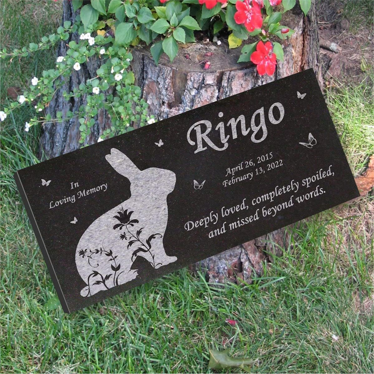 Rabbit Headstone – Personalized Granite Rabbit Memorial Stone - Remembrance Memorial Stone - Black Granite Stone – 6 x 12 x 3/8 Inches - Pet Memorial Gift - Ringo