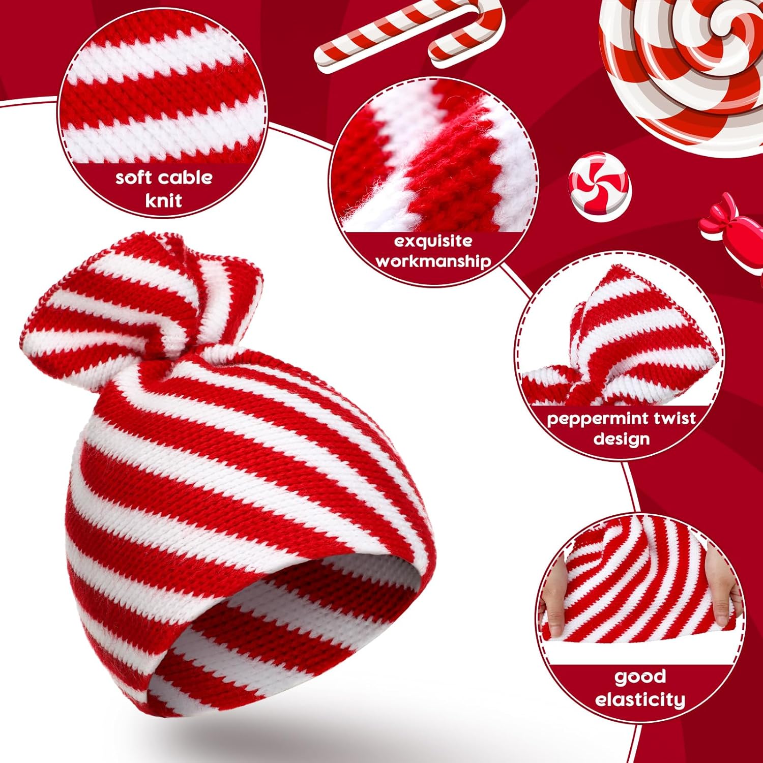 Funtery 3 Pcs Christmas Knitted Santa Hats Elf Hat Crochet Christmas Beanie Xmas Party Caps for Adults Women Men - Image 7