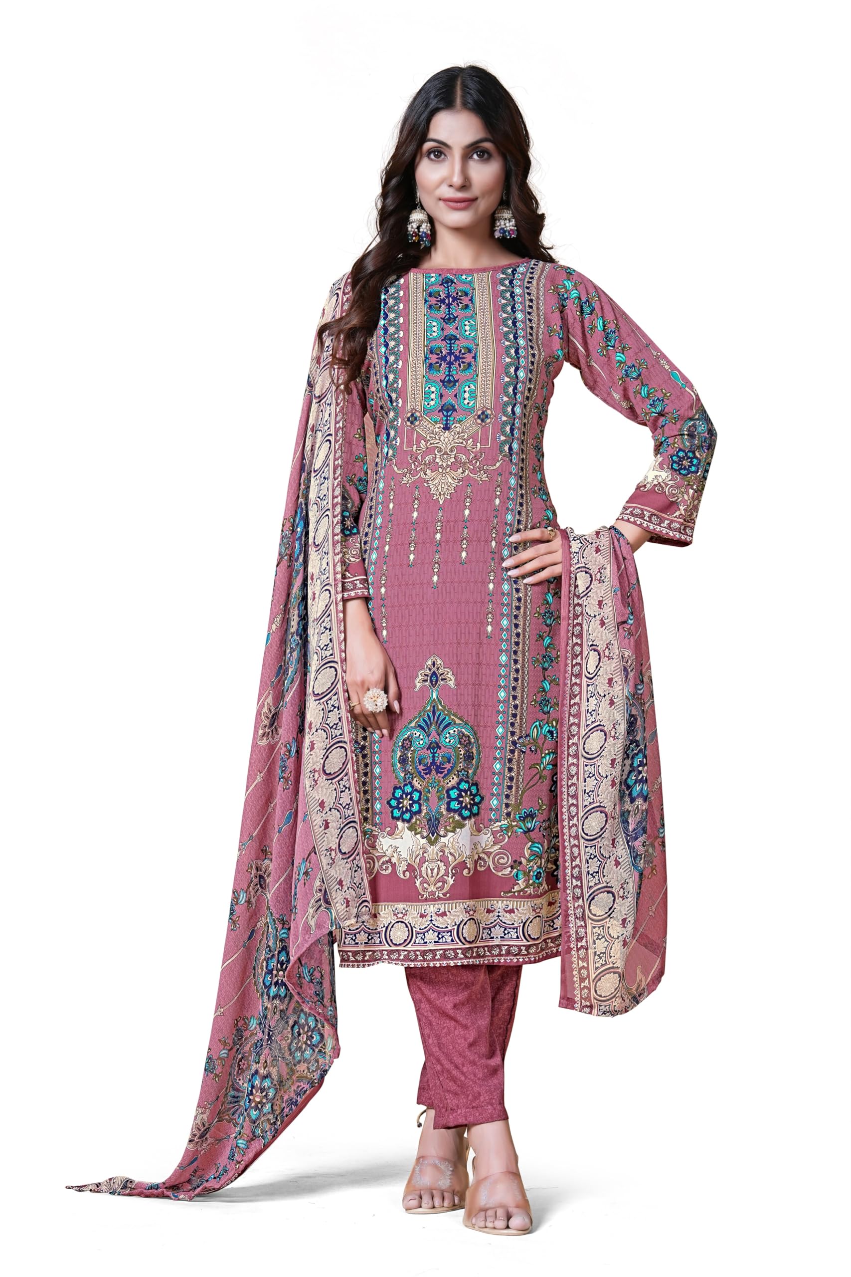 Unstitched Multicolor Crepe Printed Salwar Suit Material-image-45
