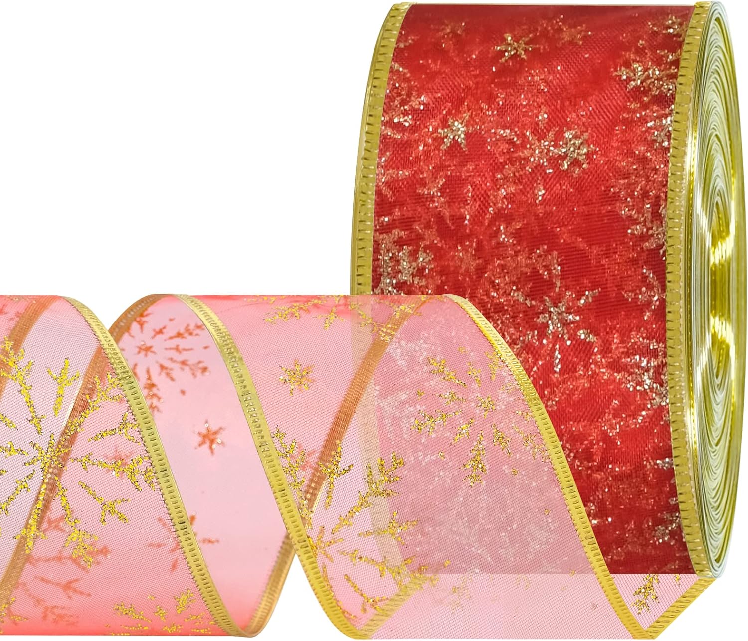 CERETIA Red Wired Christmas Ribbon Snowflake Sheer