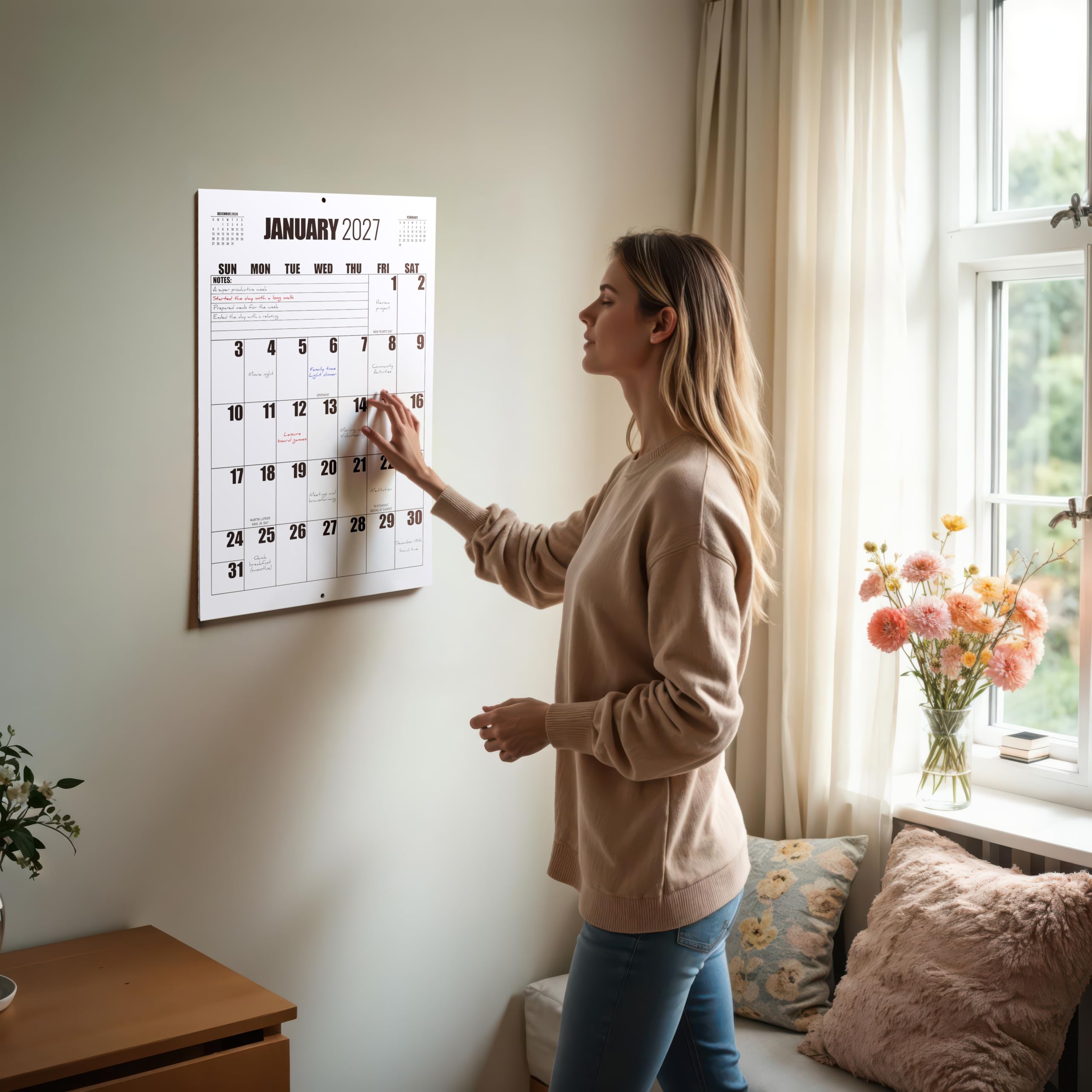 Grande calendario da parete 2026-2027, grande calendario va da gennaio 2026 a luglio 2027, 22 3/4 "x 14 3/4", grande griglia grande stampa grande calendario da parete perfetto per pianificare