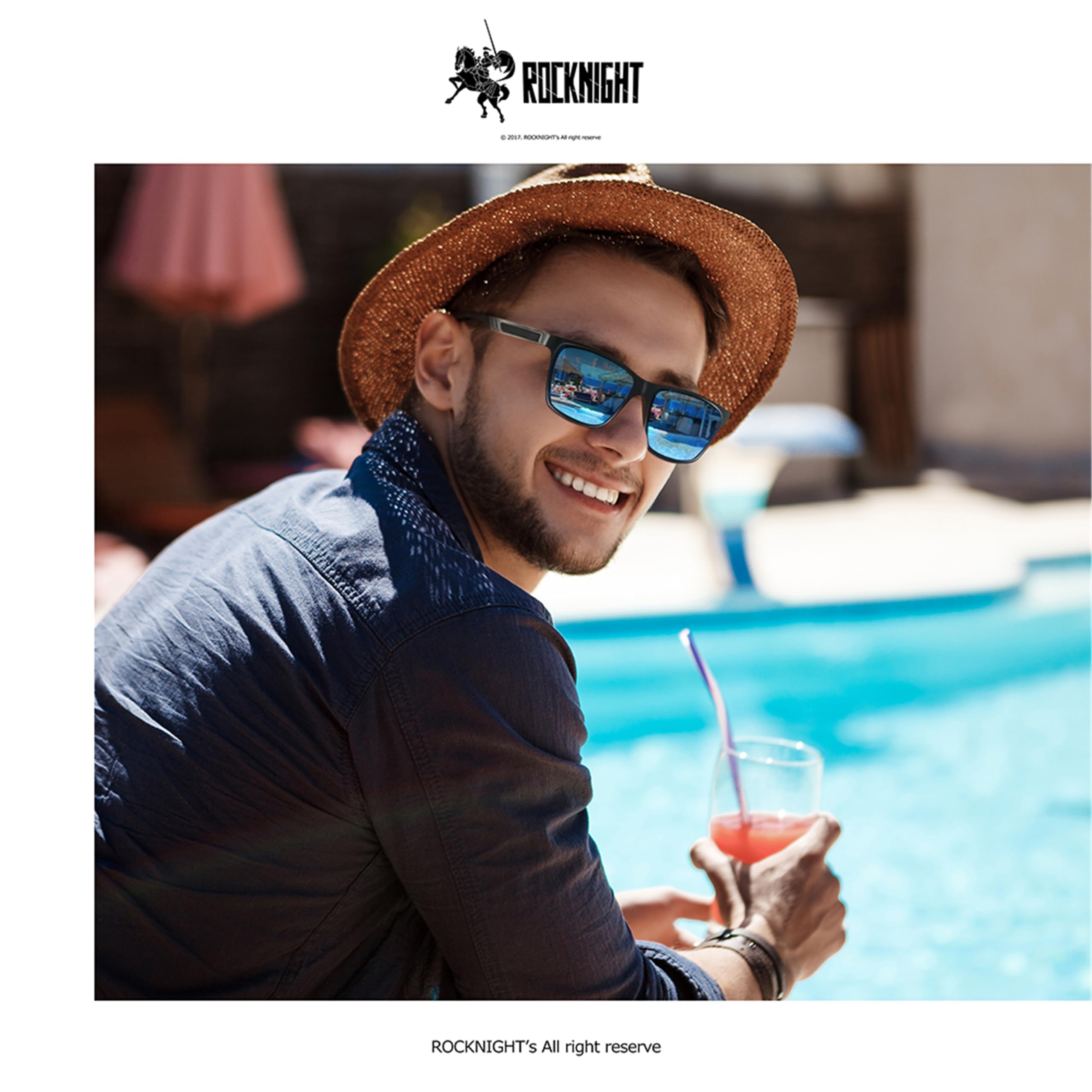 ROCKNIGHT HD Polarisierte Sonnenbrille für Herren Angeln Blau verspiegelte lässige Strandsonnenbrille für großen Kopf