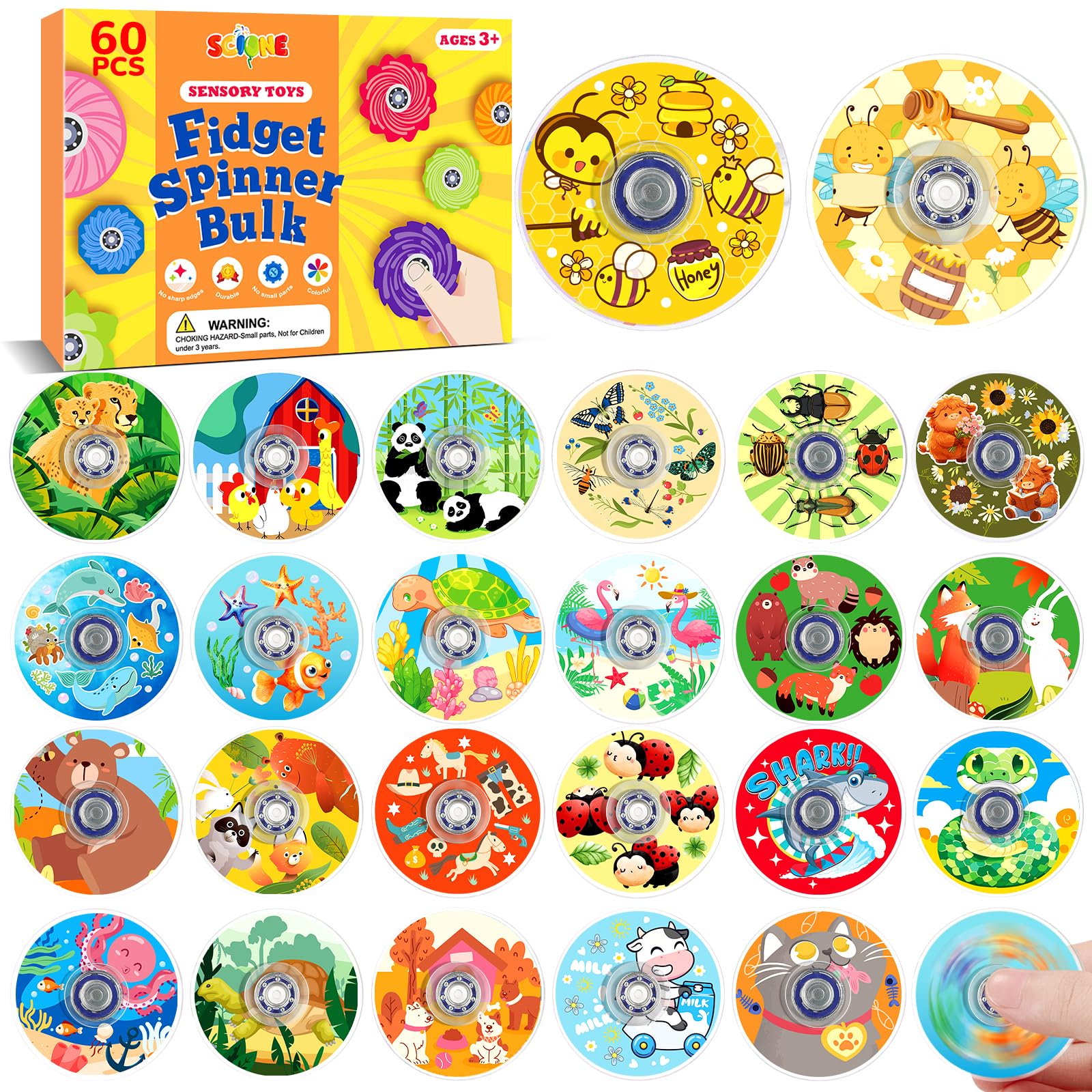 SCIONE 60 Pcs Animal Fidget Spinners Christmas Stocking Fillers Kids