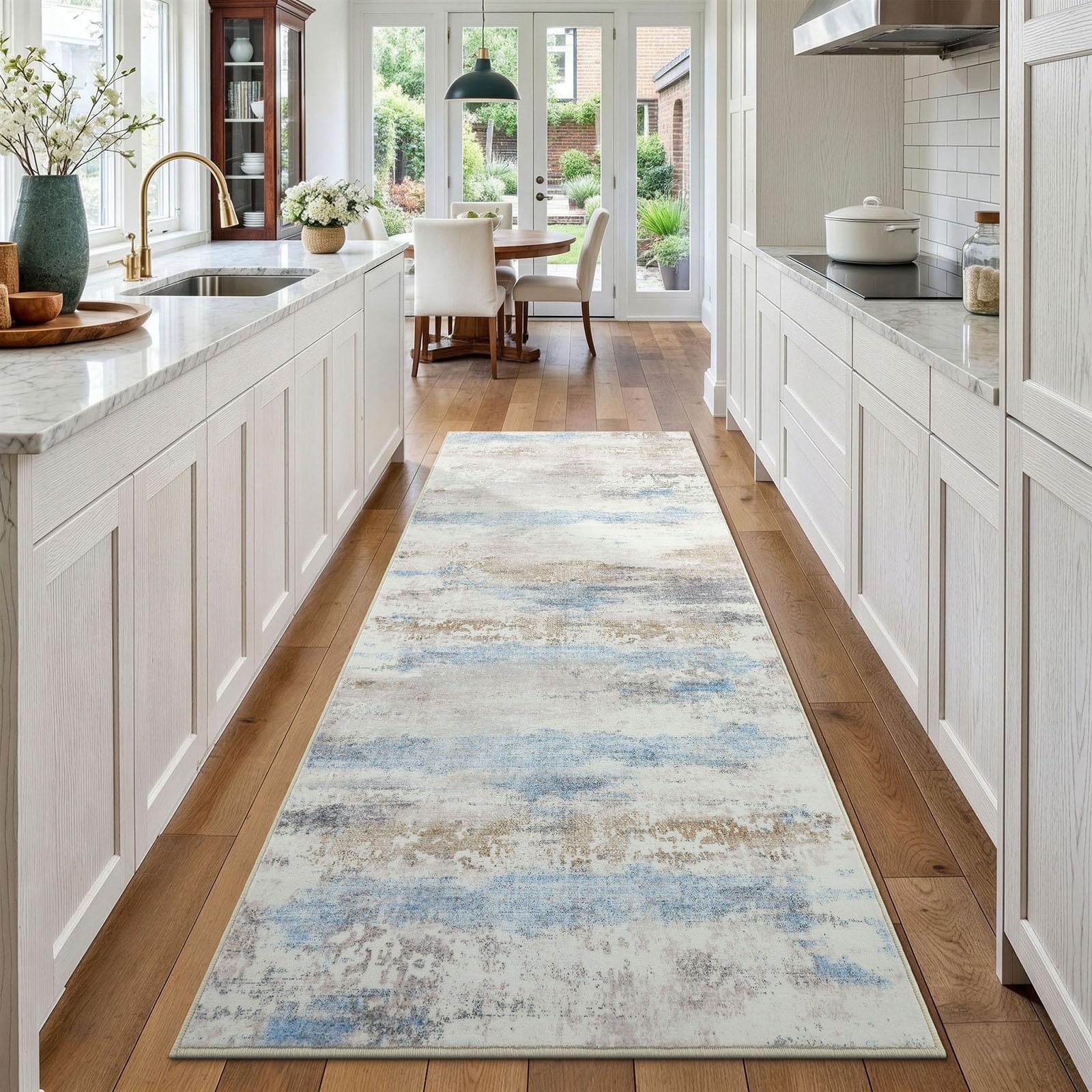 Homaxy Modern Abstract Runner Rugs Living Room 60 x 180 cm Beige&Blue — image 1