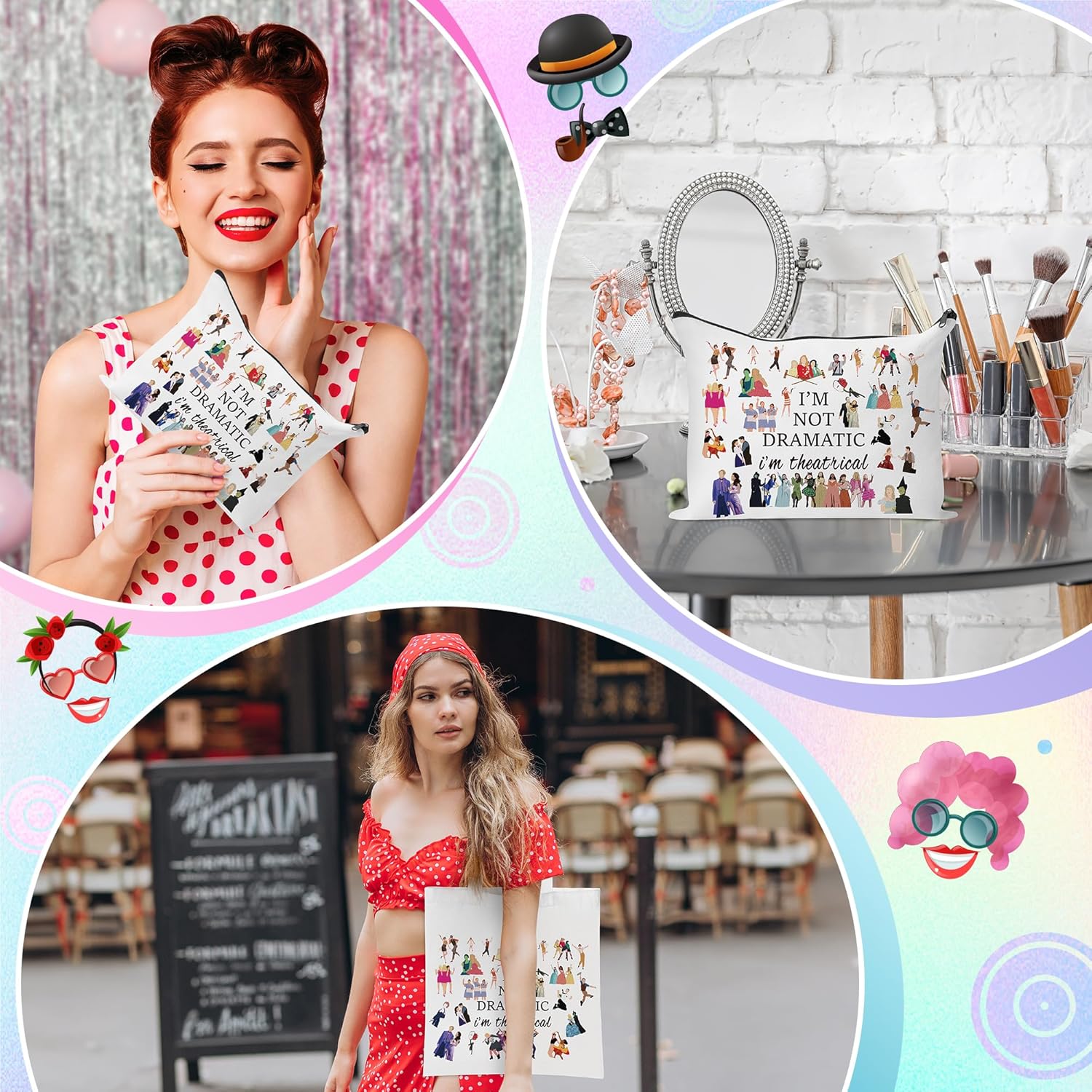 Broadway Musical Canvas Tote Bag - I’m Not Dramatic I’m Theatrical Gifts Tote Bag and Cosmetic Bag Set, Makeup Zipper Pouch Bag for Women Girls Fans Lovers Gift