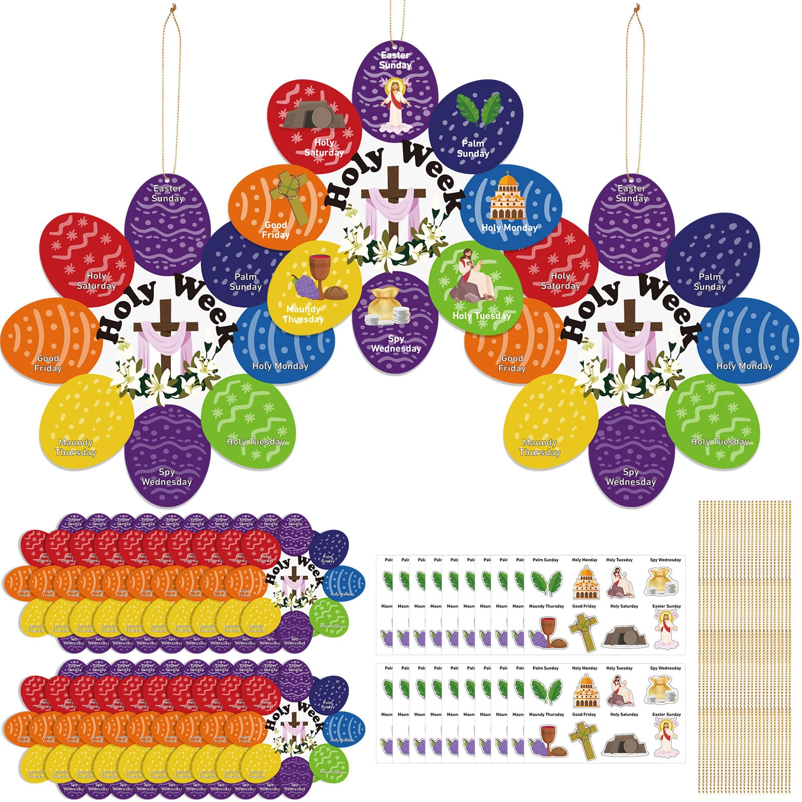 Frienda 27 Set Religious Easter Crafts Holy Week Story Craft DIY Christian Easter Craft with Holy Week Stickers Easter Egg Hunts Crafts He is Risen Crafts for Sunday School Church Service Activities