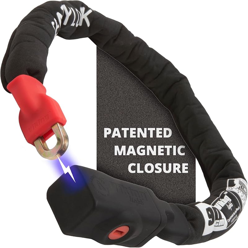Seatylock Viking Vendido Seguro Magnético Patentado Robusto Candado de Cadena para Bicicleta | Candado de bicicleta de cadena inteligente ultra seguro, resistente a los arañazos, antirrobo de alta seguridad (35,51 pulgadas, clasificación plateada)