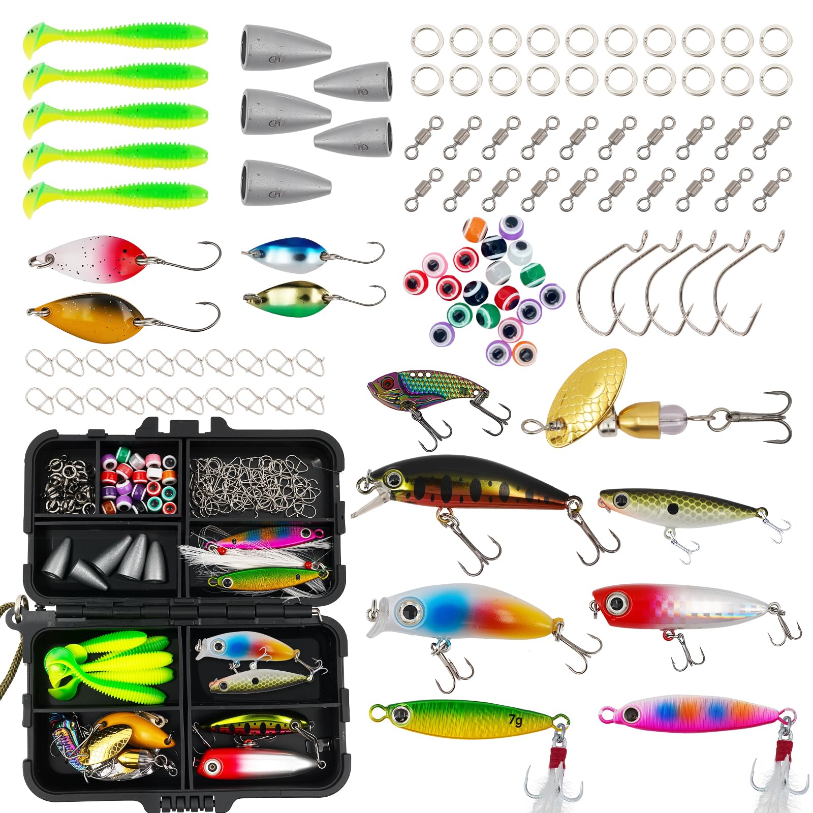 Fishing Gear Kit: Professional Lures Set with Tackle Box - Freshwater & Saltwater Combo for Bass, Trout, Salmon | Hard, Soft, Rotating Baits, Spinner