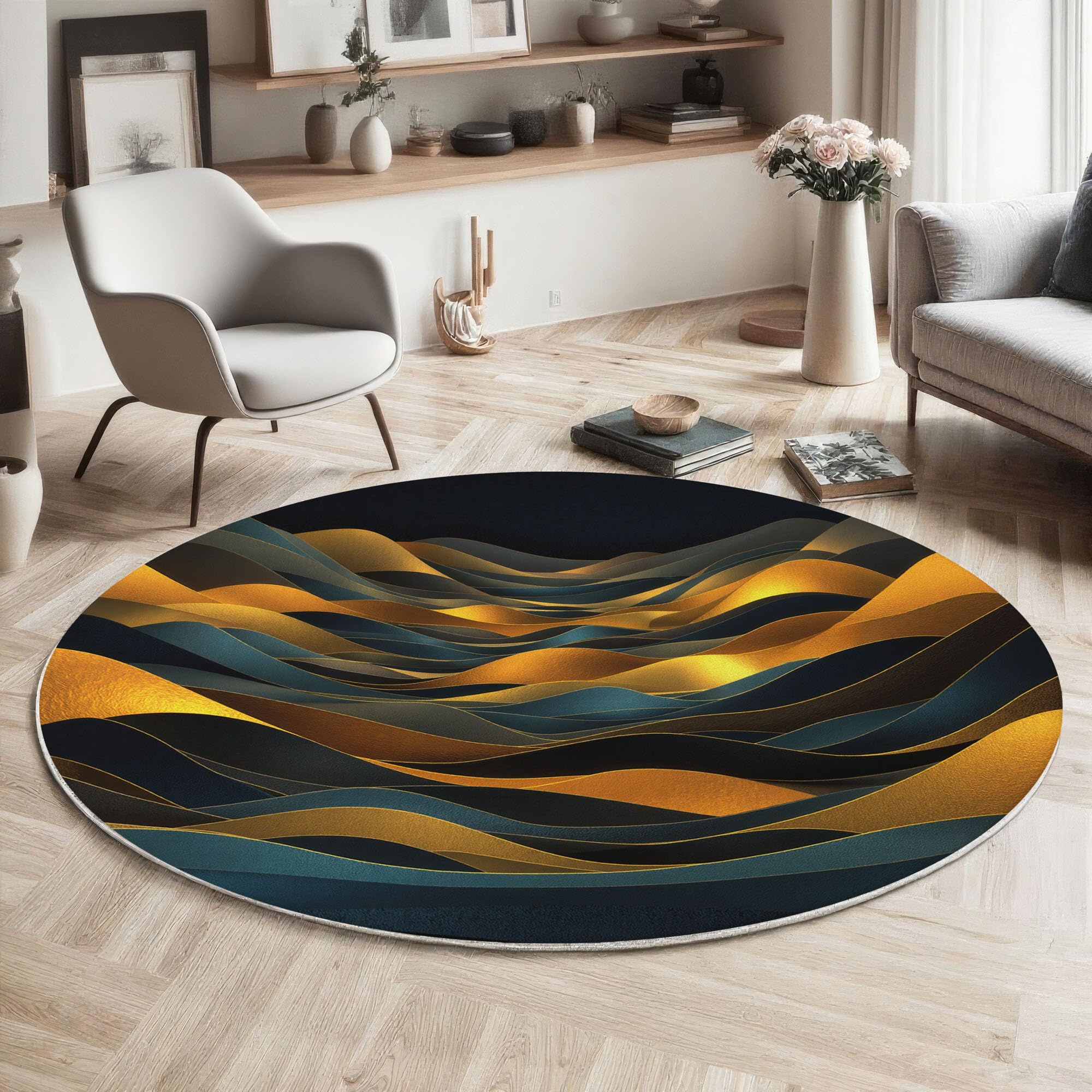 Tapis rond super doux lavable et antidérapant pour salon