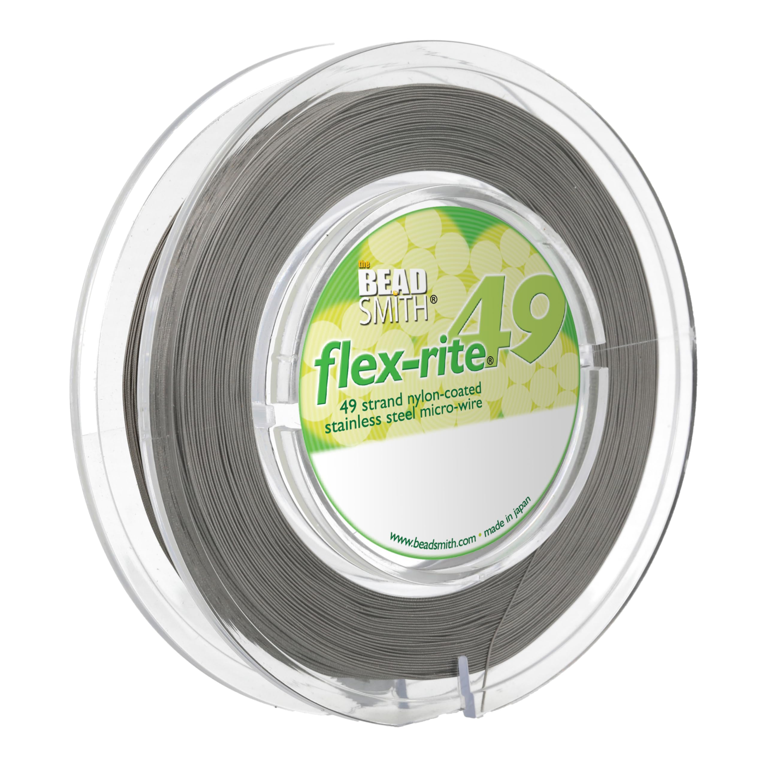 The Beadsmith Alambre para bisutería Flex-Rite - Alambre de acero inoxidable recubierto de nailon de 49 hebras, 0,018" (0,45 mm) de diámetro, transparente, carrete de 1000 pies