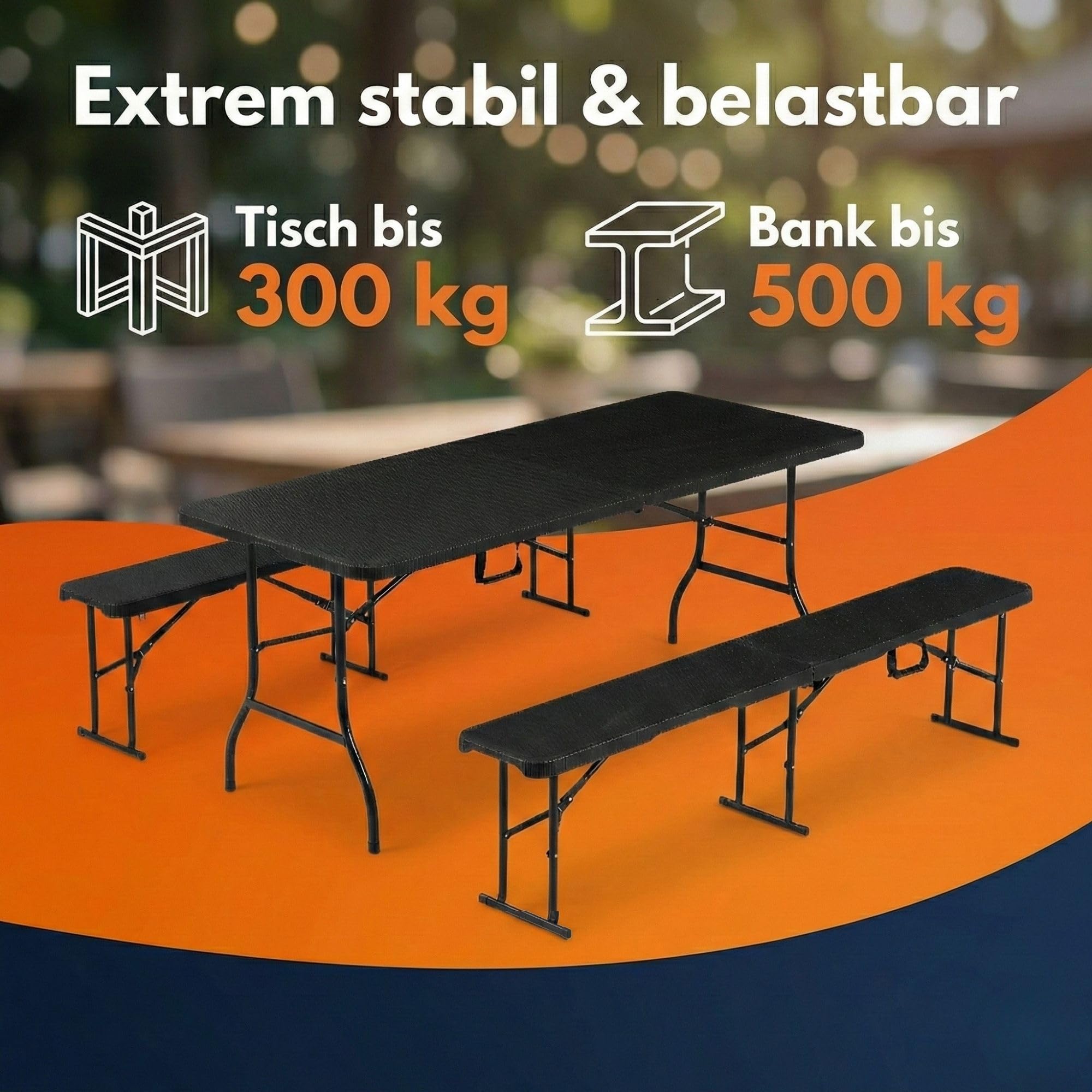 ALBATROS Bierzeltgarnitur 3-teilig klappbar | Stabiler Klapptisch 300 kg & 2 Bierbank 500 kg | Biertischgarnitur für 10 Personen | Camping Tisch Outdoor | Biertisch 182 cm | Garten Möbel Set