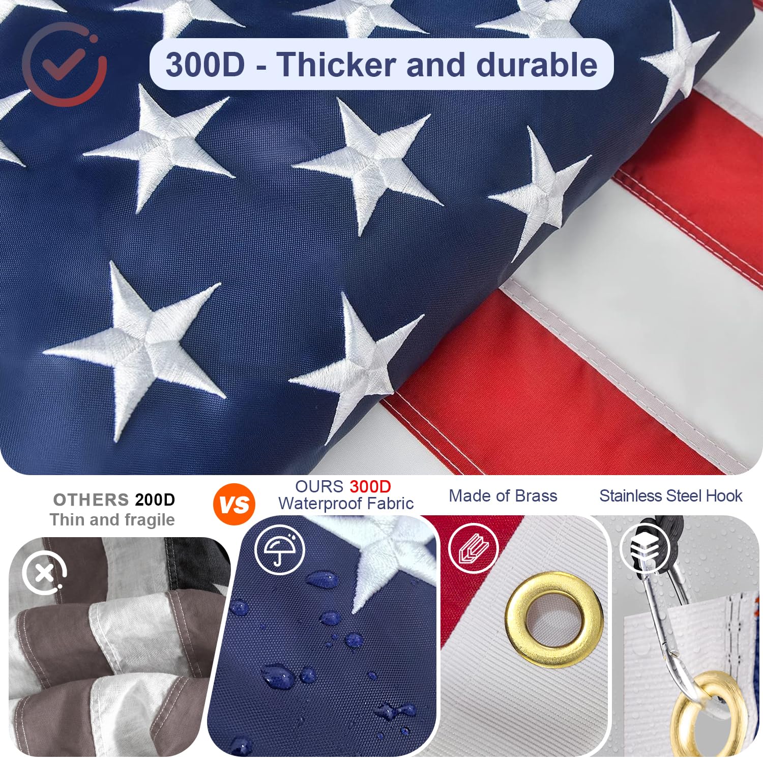 Kit de mástil de bandera resistente de calibre 11 con luz solar ultra brillante de 136 LED, mástil de bandera de 2.3 mm de grosor de 20 pies para casa exterior en el suelo, bandera de Estados